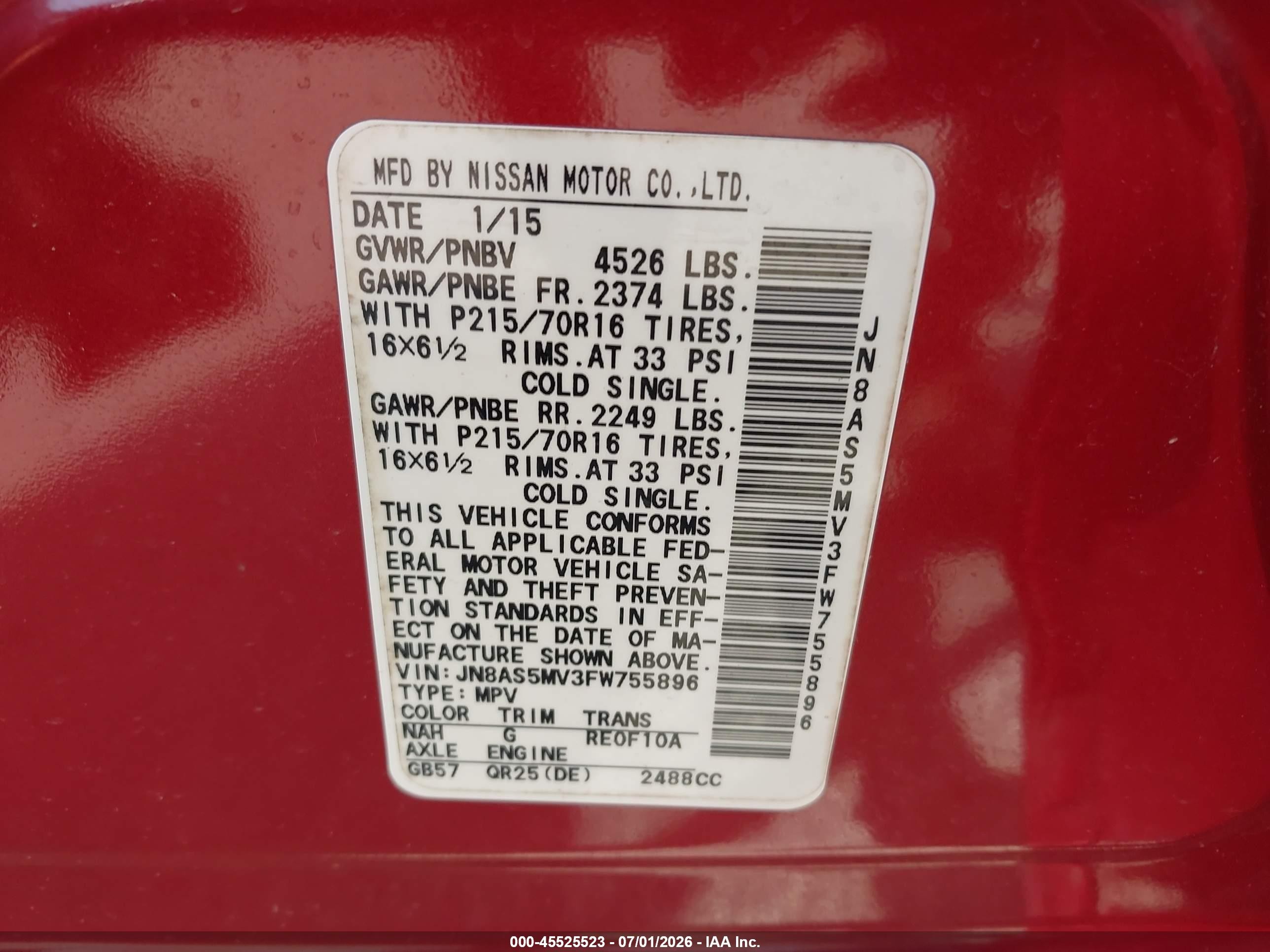 2015 Nissan Rogue Select S Maroon vin: JN8AS5MV3FW755896