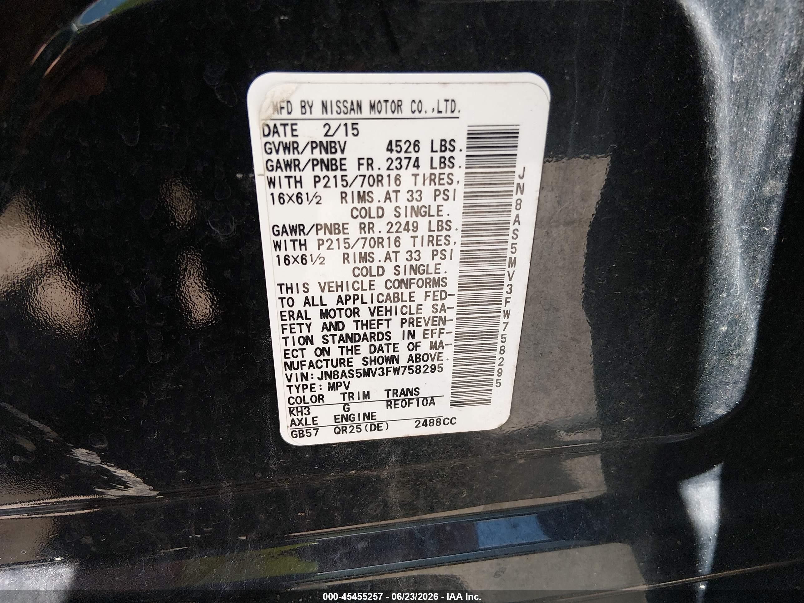 2015 Nissan Rogue Select S Black vin: JN8AS5MV3FW758295