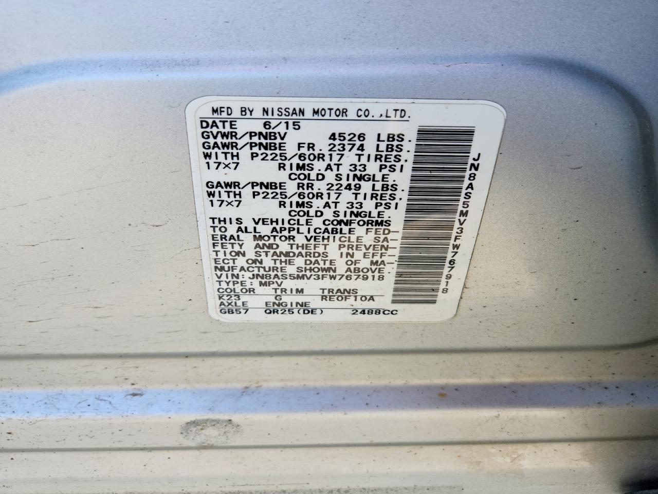 2015 Nissan Rogue Select S Silver vin: JN8AS5MV3FW767918