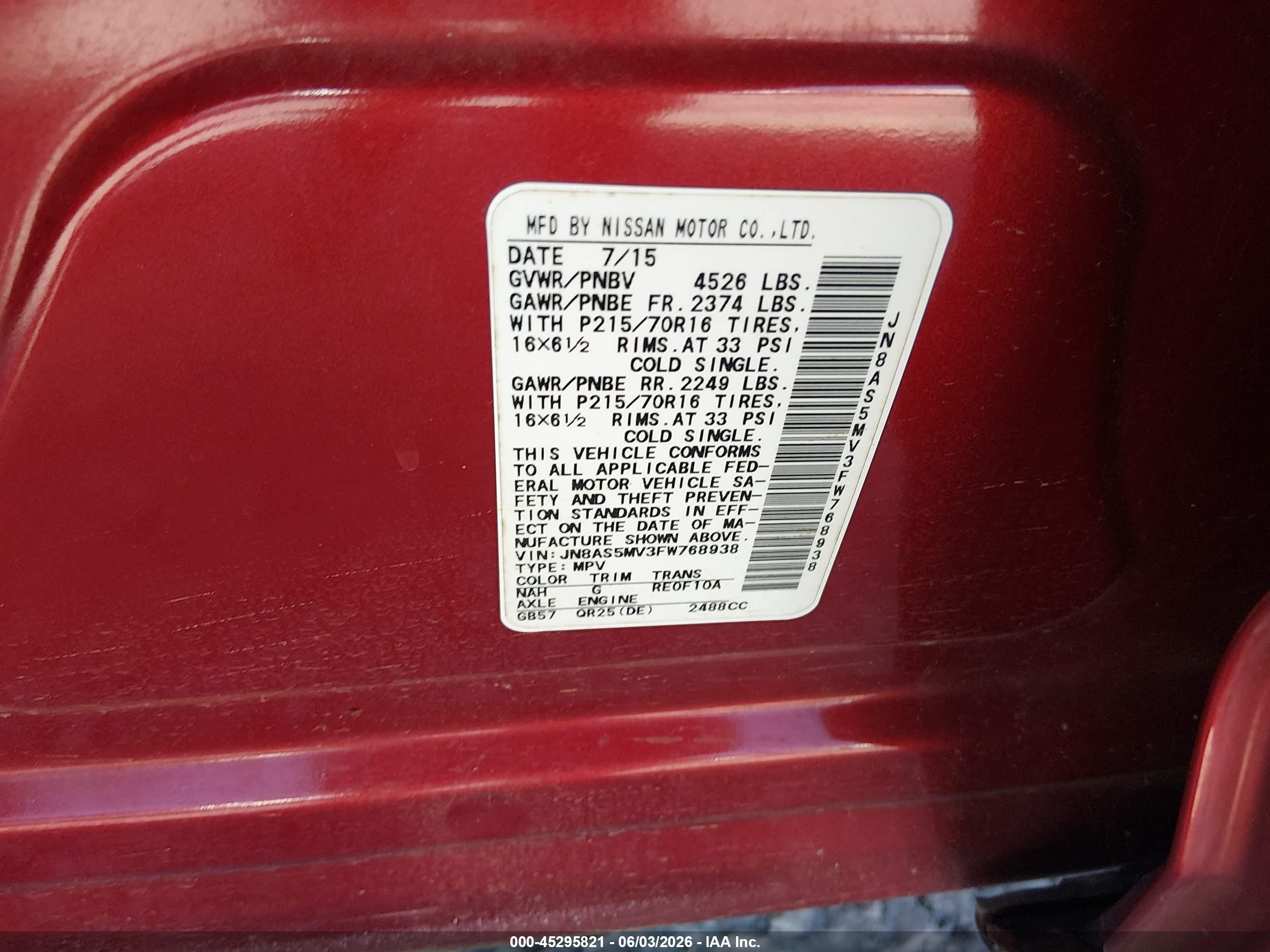 2015 Nissan Rogue Select S Burgundy vin: JN8AS5MV3FW768938