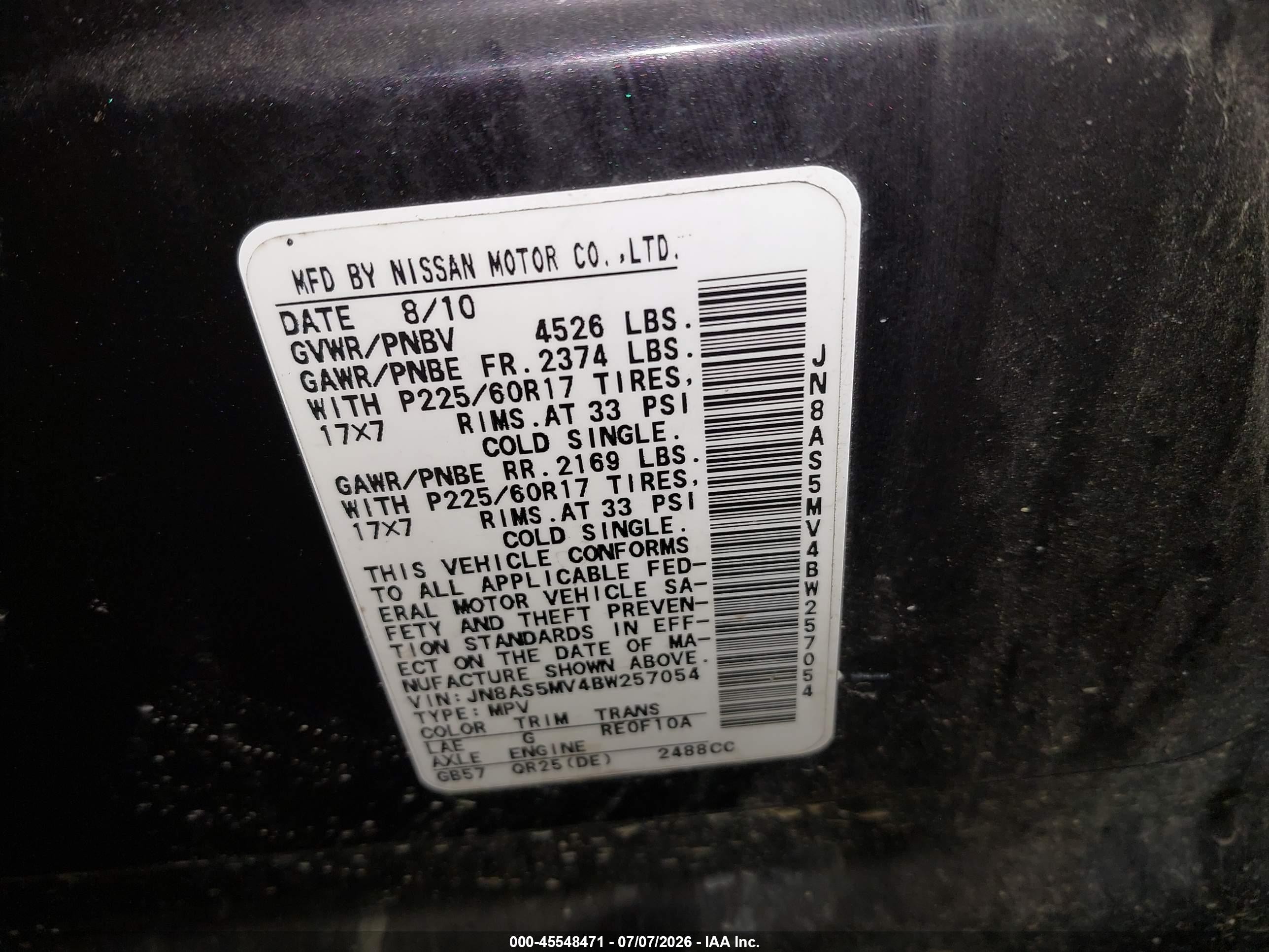 2011 Nissan Rogue Sv Black vin: JN8AS5MV4BW257054