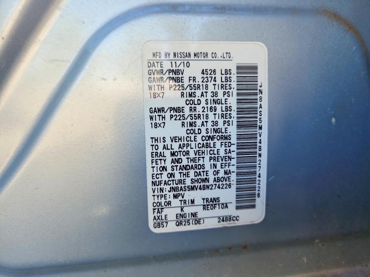 2011 Nissan Rogue S Silver vin: JN8AS5MV4BW274226