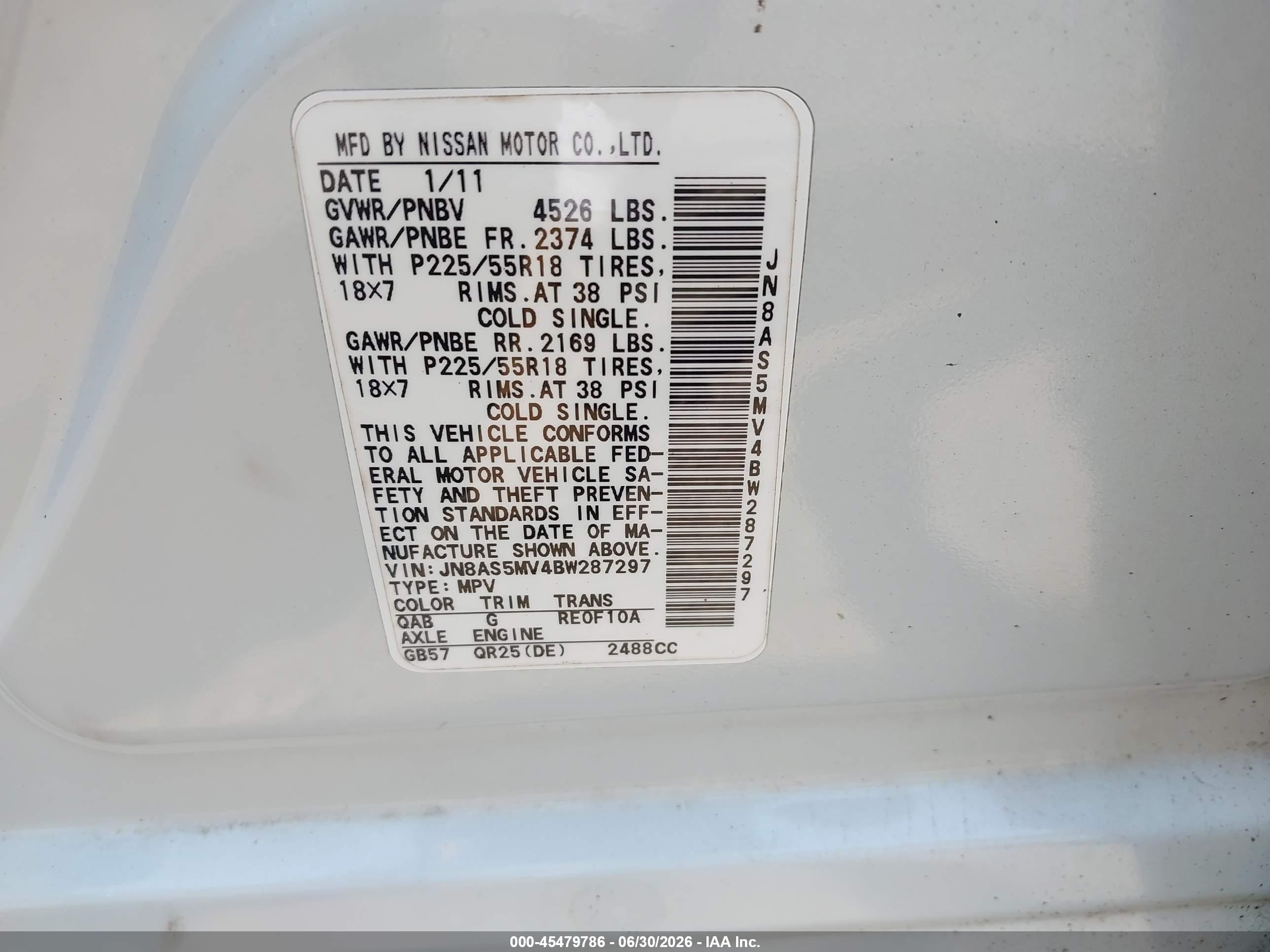 2011 Nissan Rogue Sv White vin: JN8AS5MV4BW287297