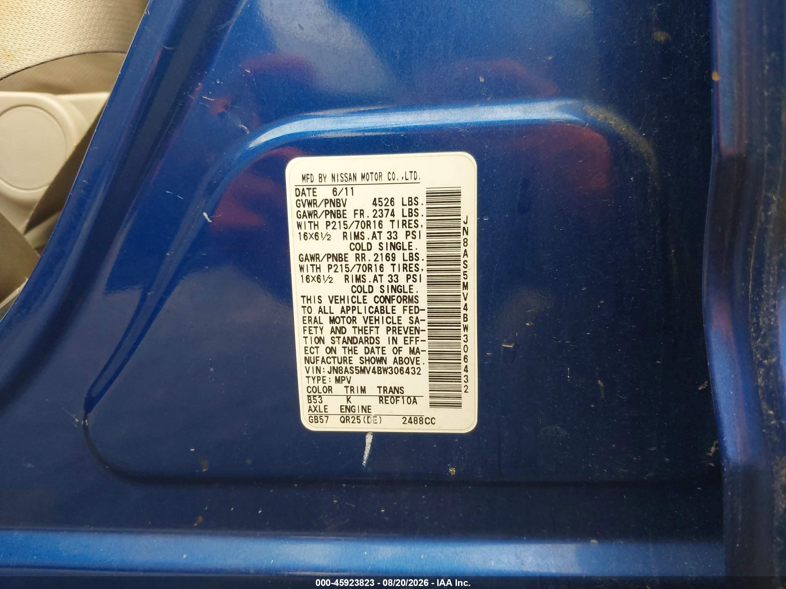 2011 Nissan Rogue S Blue vin: JN8AS5MV4BW306432