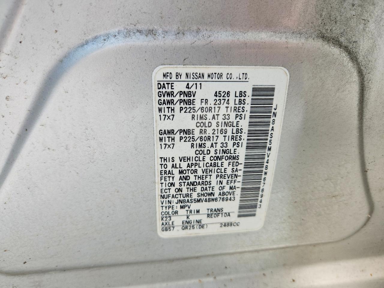 2011 Nissan Rogue S Silver vin: JN8AS5MV4BW676943