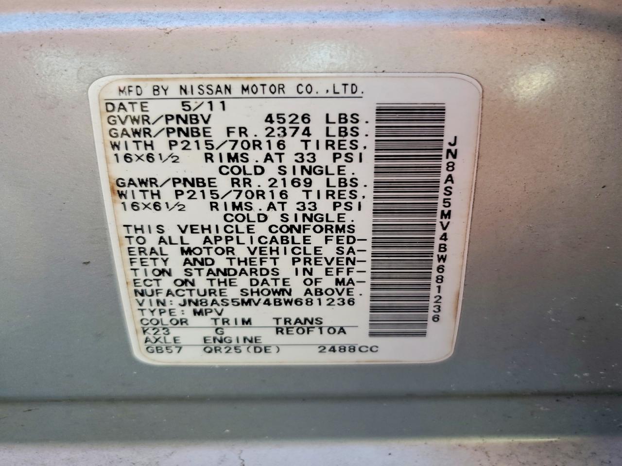 2011 Nissan Rogue S Silver vin: JN8AS5MV4BW681236