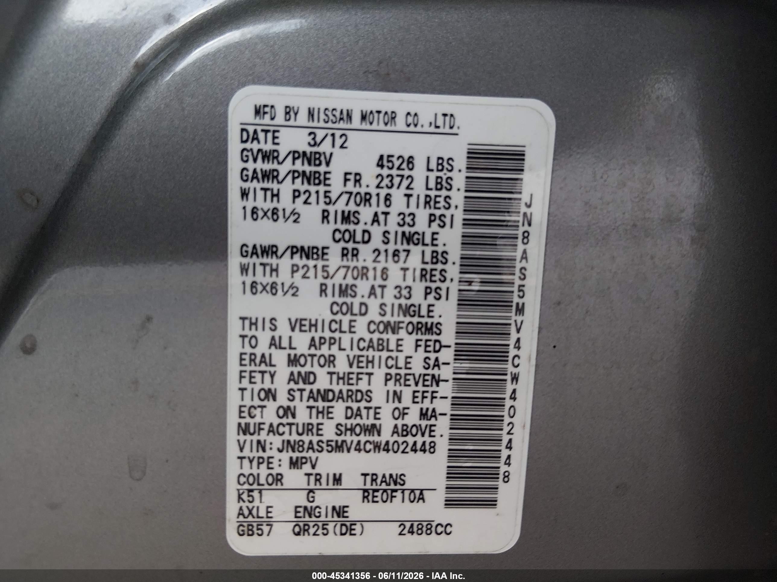 2012 Nissan Rogue S Gray vin: JN8AS5MV4CW402448