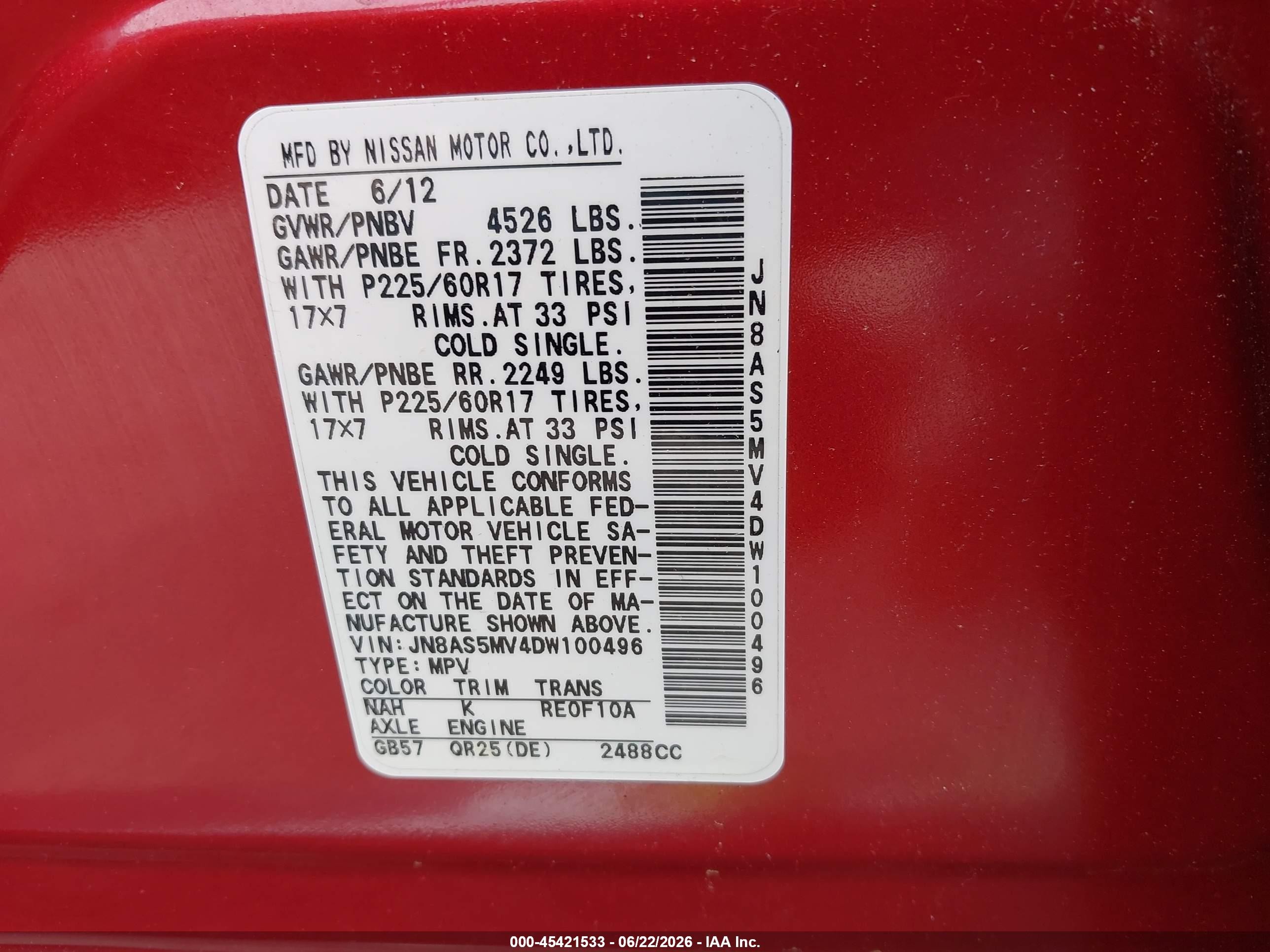 2013 Nissan Rogue Sv Red vin: JN8AS5MV4DW100496