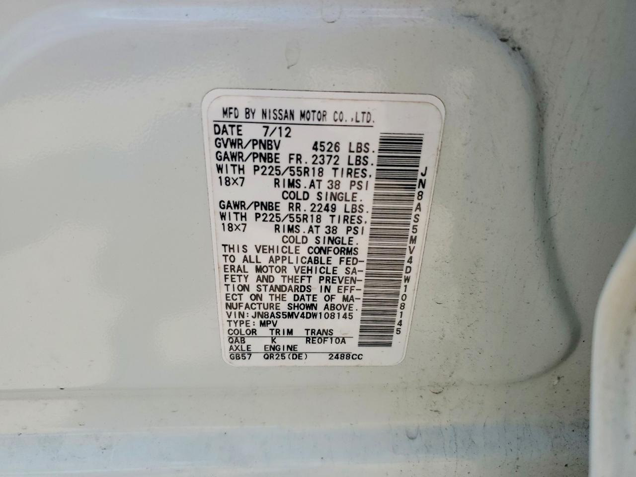2013 Nissan Rogue S White vin: JN8AS5MV4DW108145