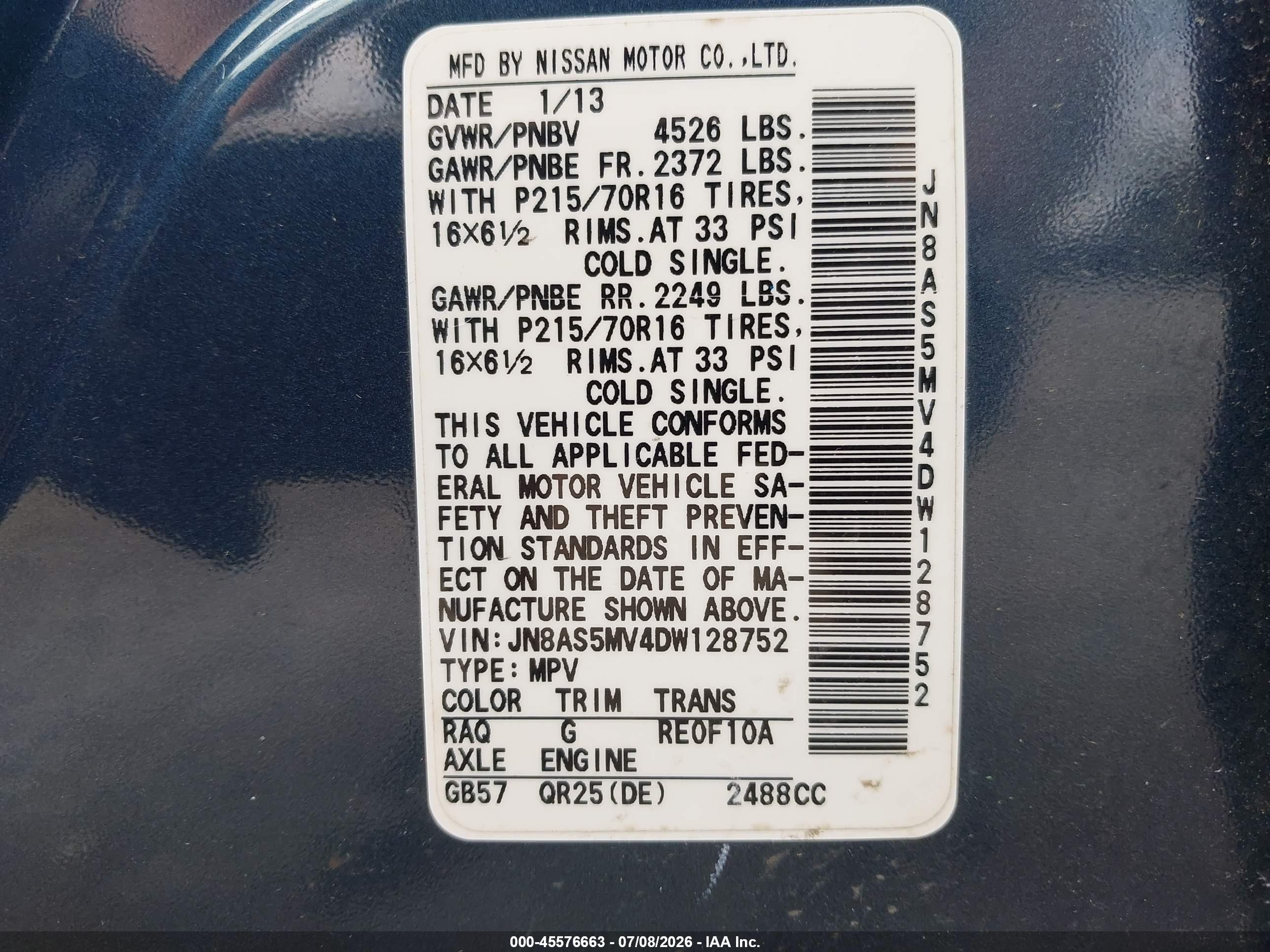 2013 Nissan Rogue S Blue vin: JN8AS5MV4DW128752