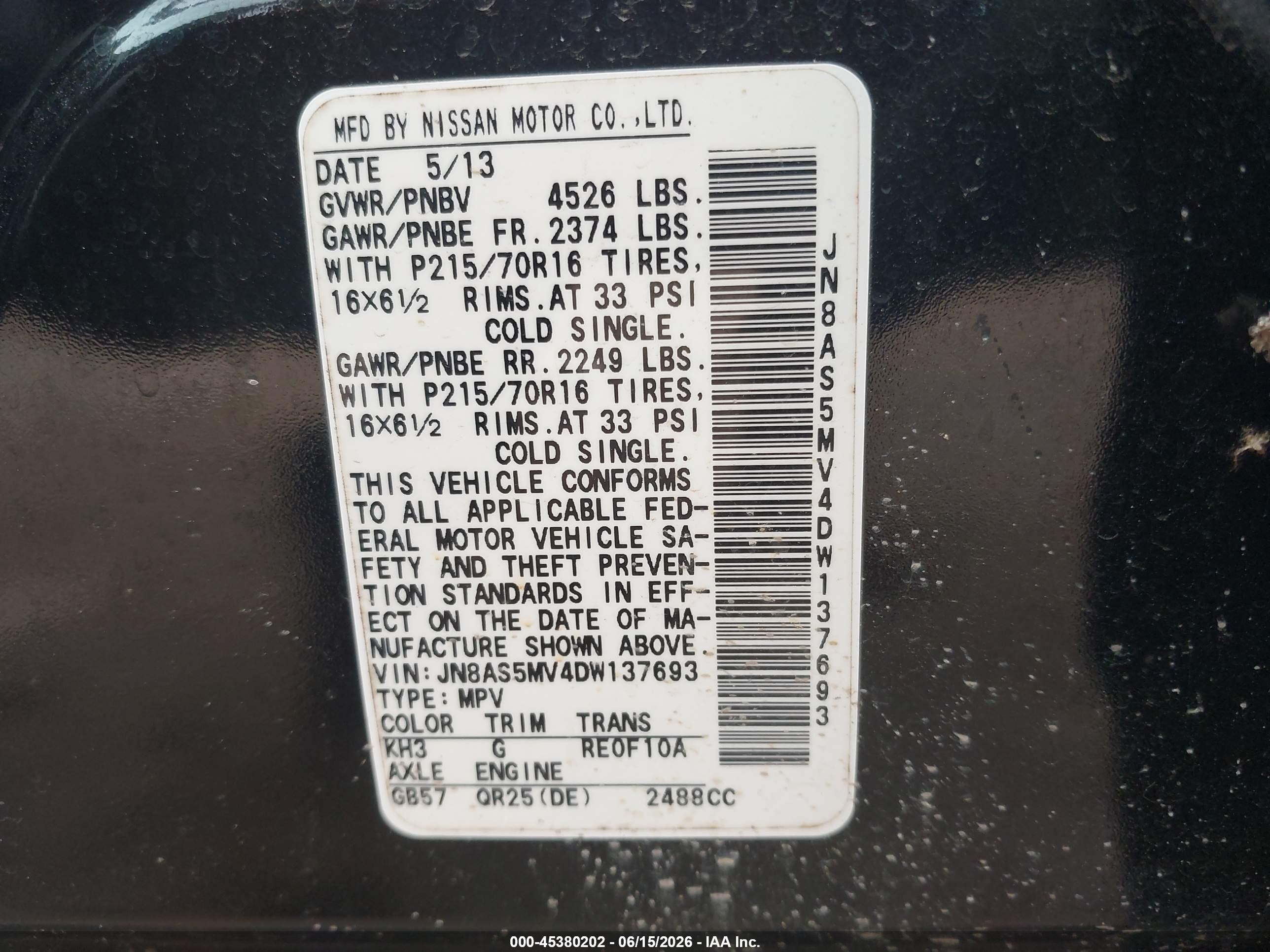 2013 Nissan Rogue S Black vin: JN8AS5MV4DW137693