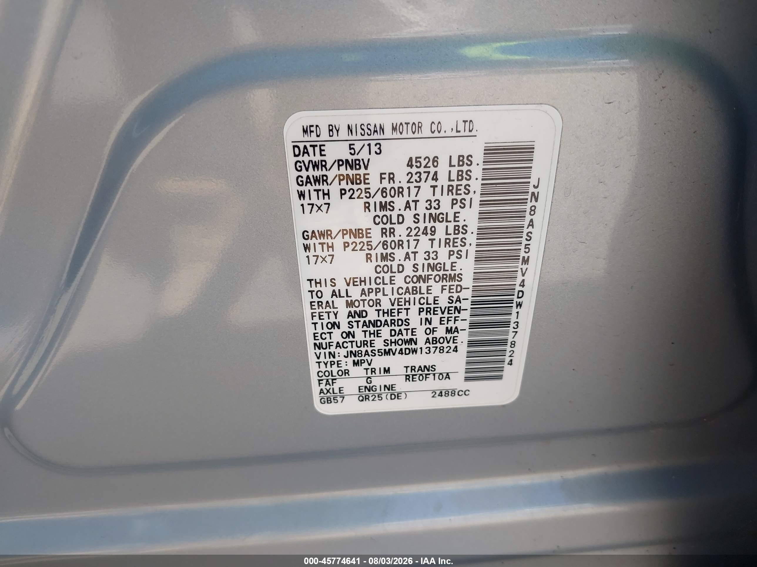 2013 Nissan Rogue Sv Серебряный vin: JN8AS5MV4DW137824