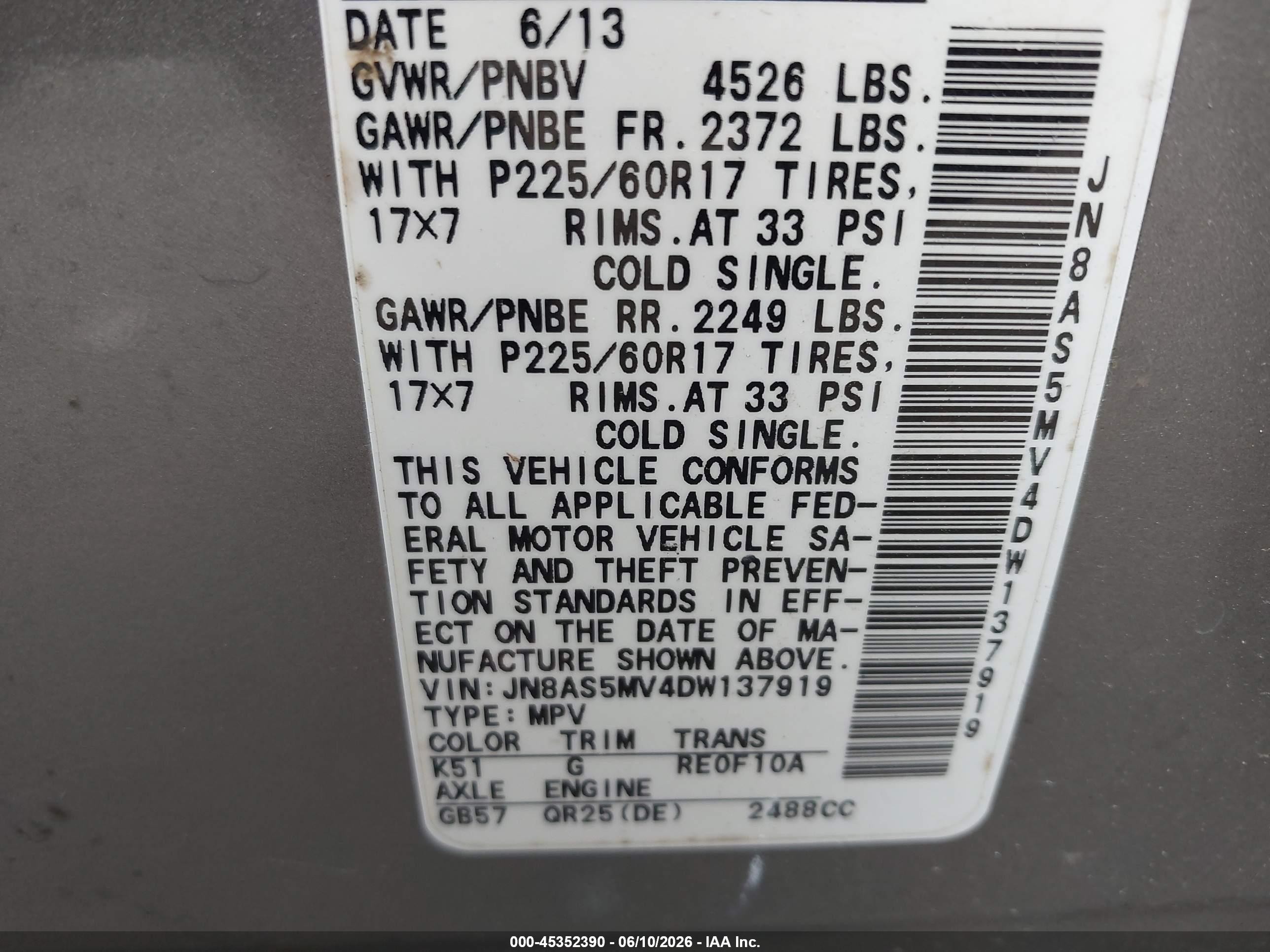 2013 Nissan Rogue Sv Gray vin: JN8AS5MV4DW137919