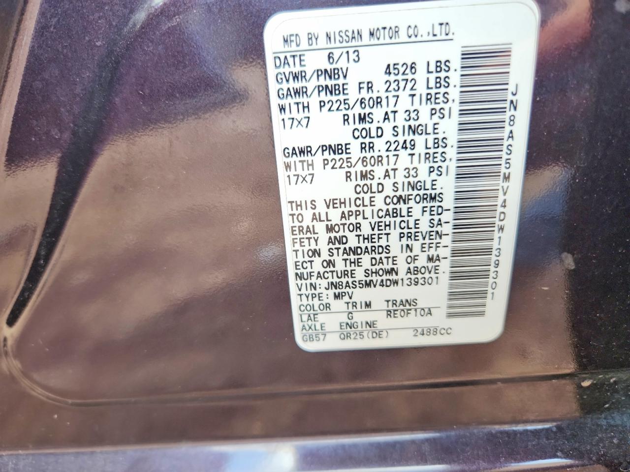 2013 Nissan Rogue S Purple vin: JN8AS5MV4DW139301