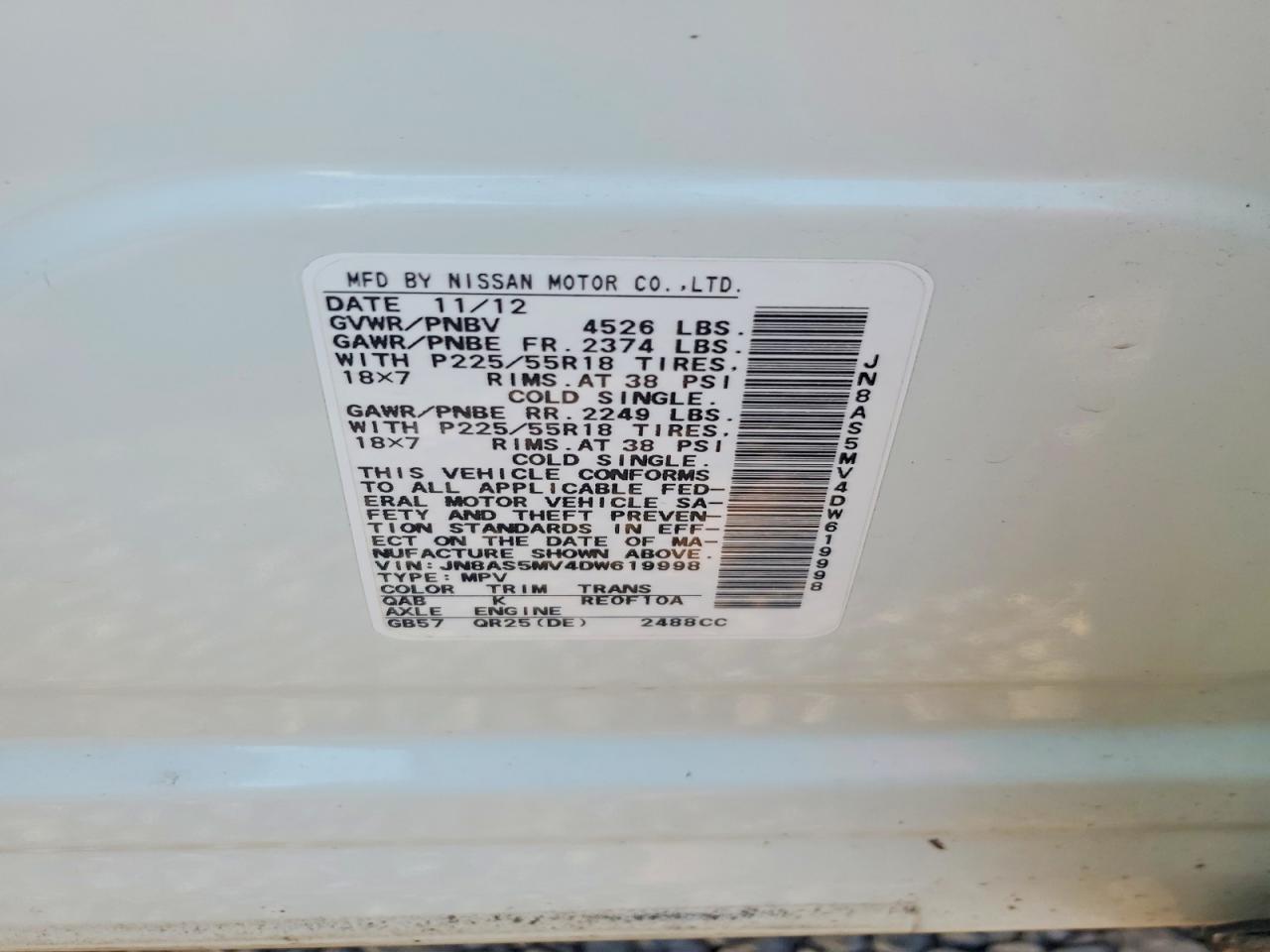 2013 Nissan Rogue S White vin: JN8AS5MV4DW619998