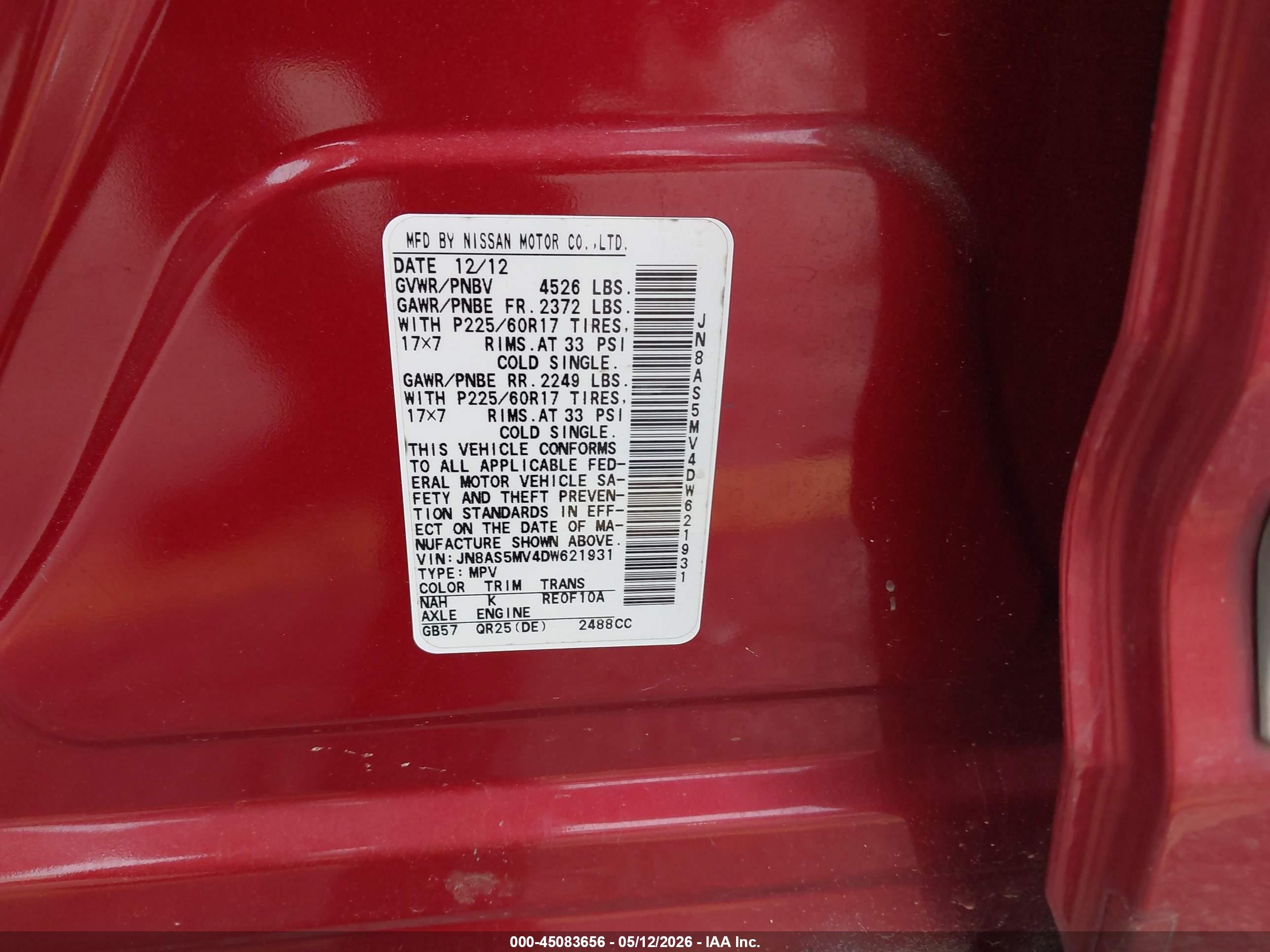 2013 Nissan Rogue Sv Red vin: JN8AS5MV4DW621931