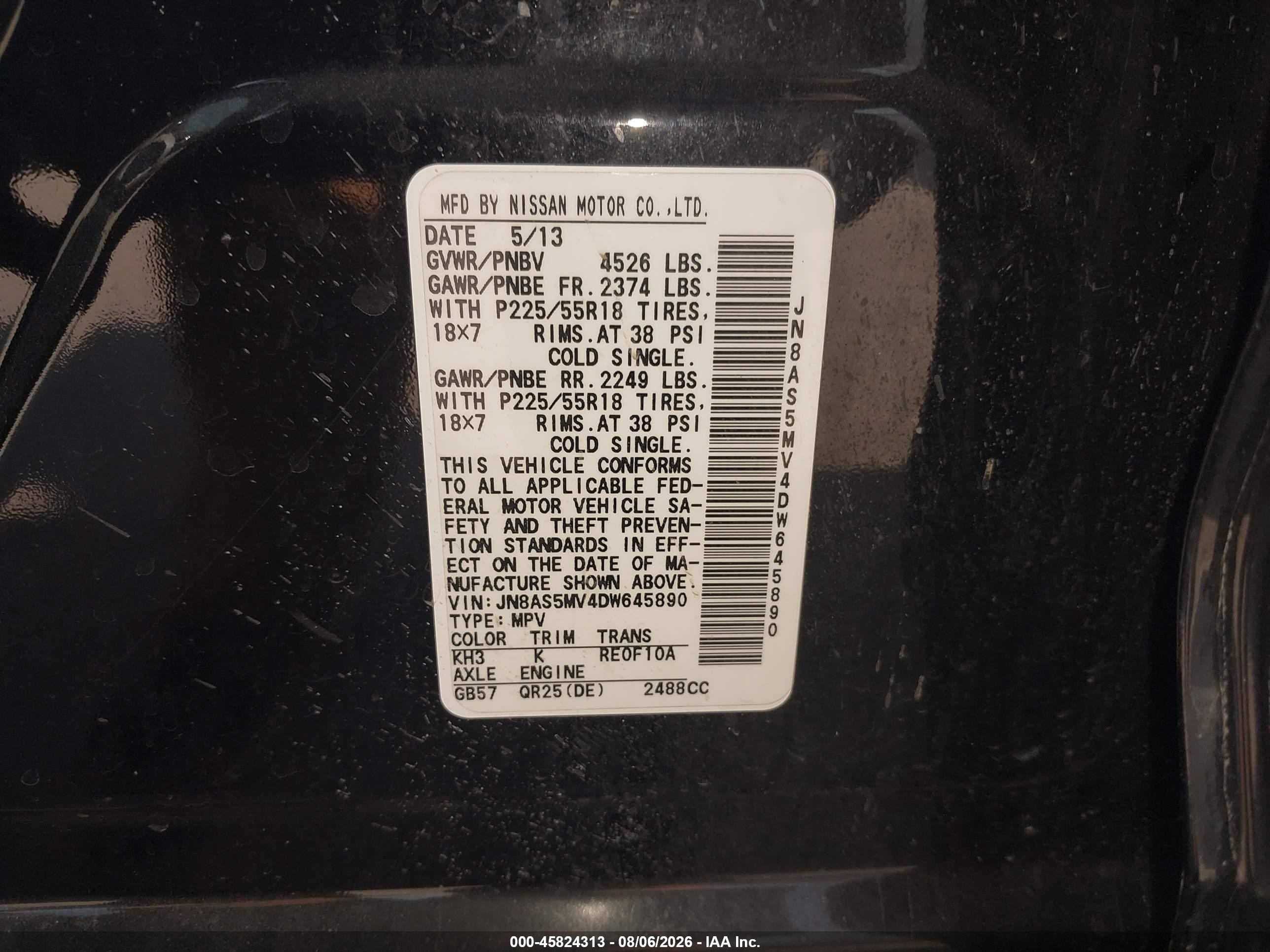 2013 Nissan Rogue Sv W/sl Pkg Black vin: JN8AS5MV4DW645890