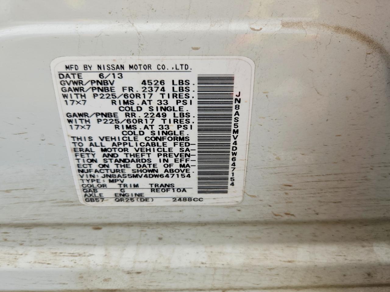 2013 Nissan Rogue S White vin: JN8AS5MV4DW647154