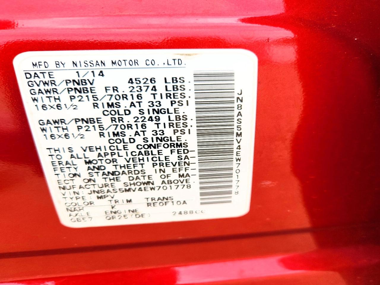 2014 Nissan Rogue Select S Red vin: JN8AS5MV4EW701778