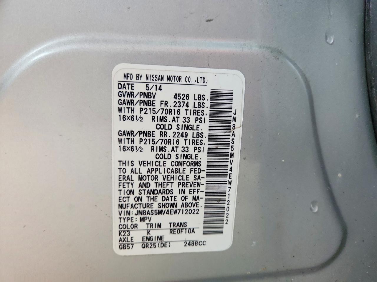 2014 Nissan Rogue Select S Silver vin: JN8AS5MV4EW712022