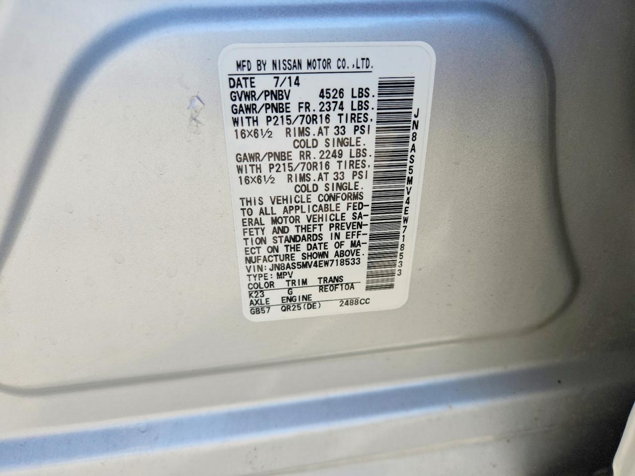 2014 Nissan Rogue Select S Silver vin: JN8AS5MV4EW718533