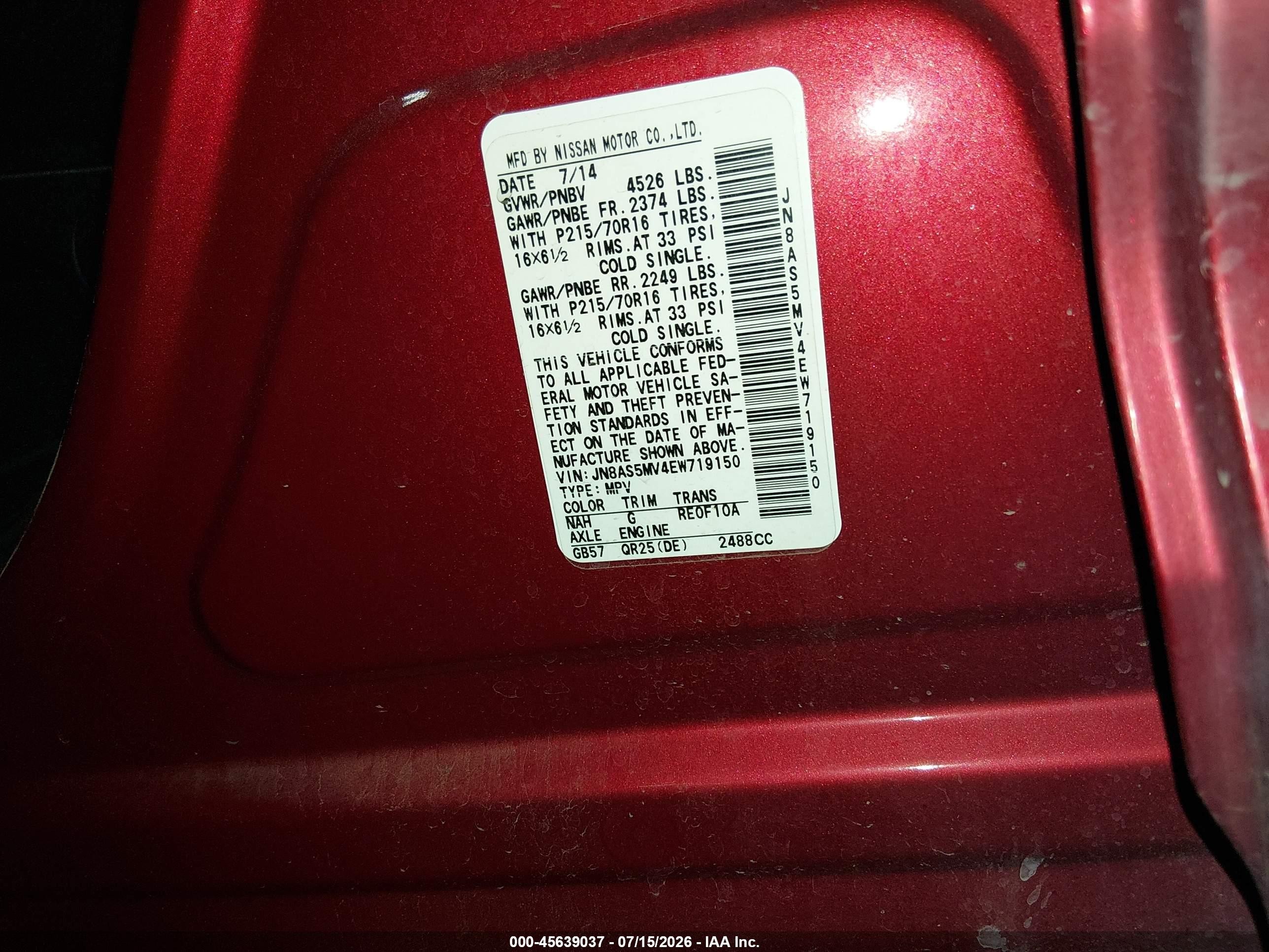 2014 Nissan Rogue Select S Red vin: JN8AS5MV4EW719150