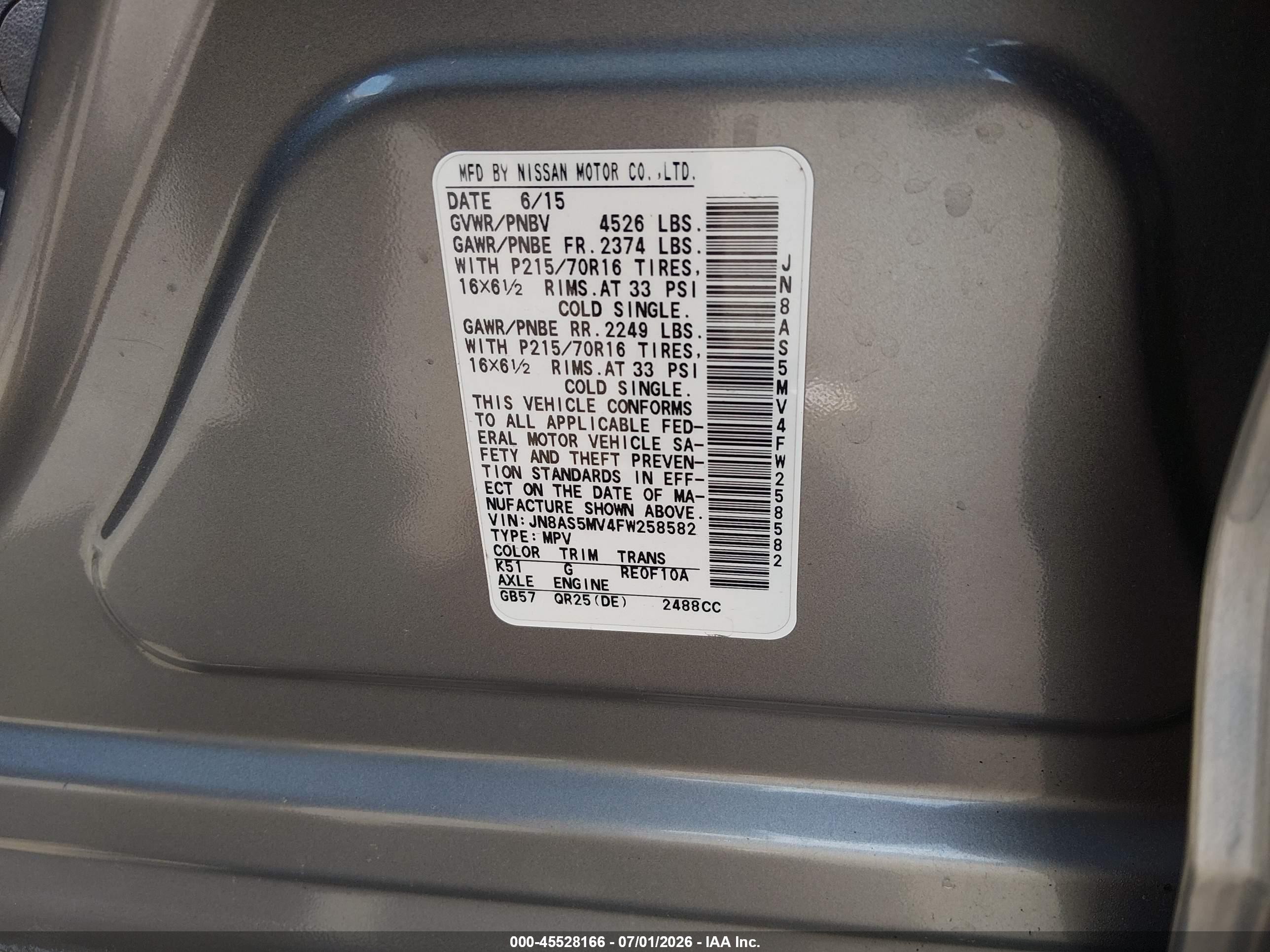 2015 Nissan Rogue Select S Pewter vin: JN8AS5MV4FW258582