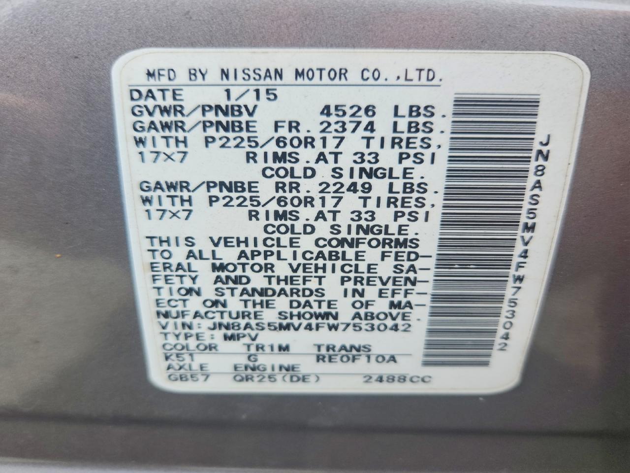 2015 Nissan Rogue Select S Gray vin: JN8AS5MV4FW753042