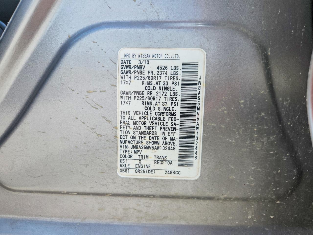 2010 Nissan Rogue Silver vin: JN8AS5MV5AW132448