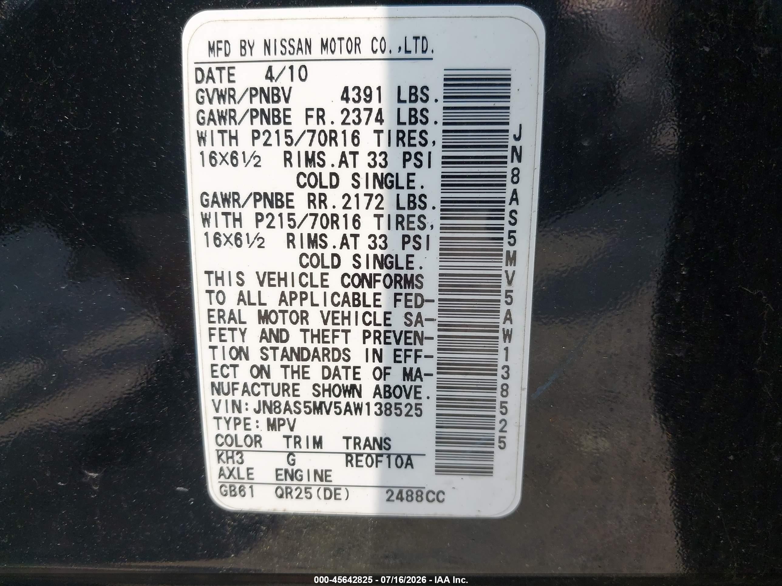 2010 Nissan Rogue S Black vin: JN8AS5MV5AW138525