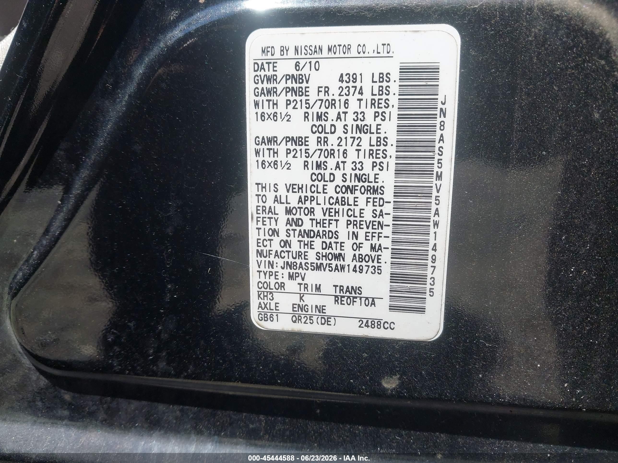 2010 Nissan Rogue S Black vin: JN8AS5MV5AW149735