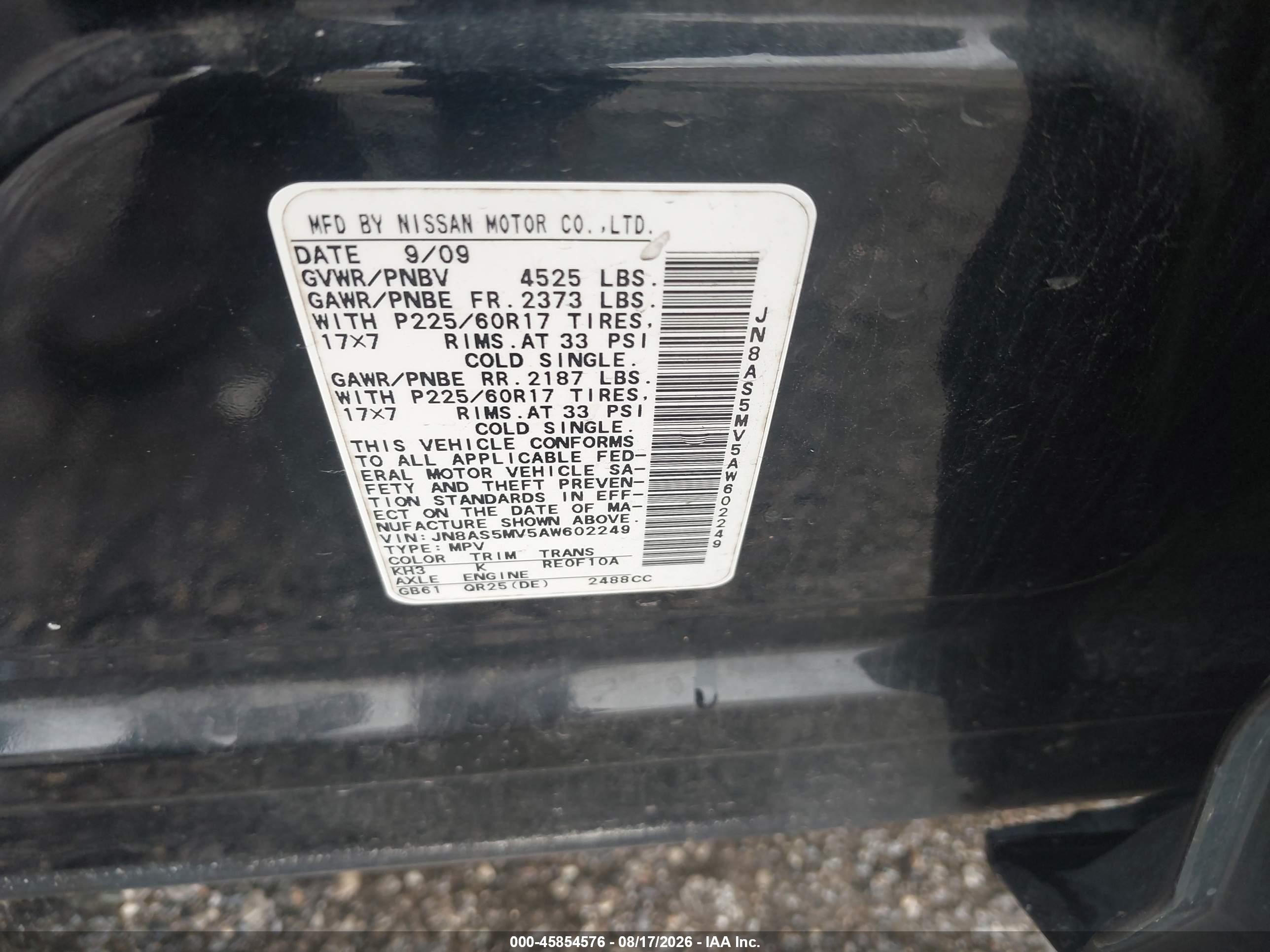 2010 Nissan Rogue Sl Black vin: JN8AS5MV5AW602249