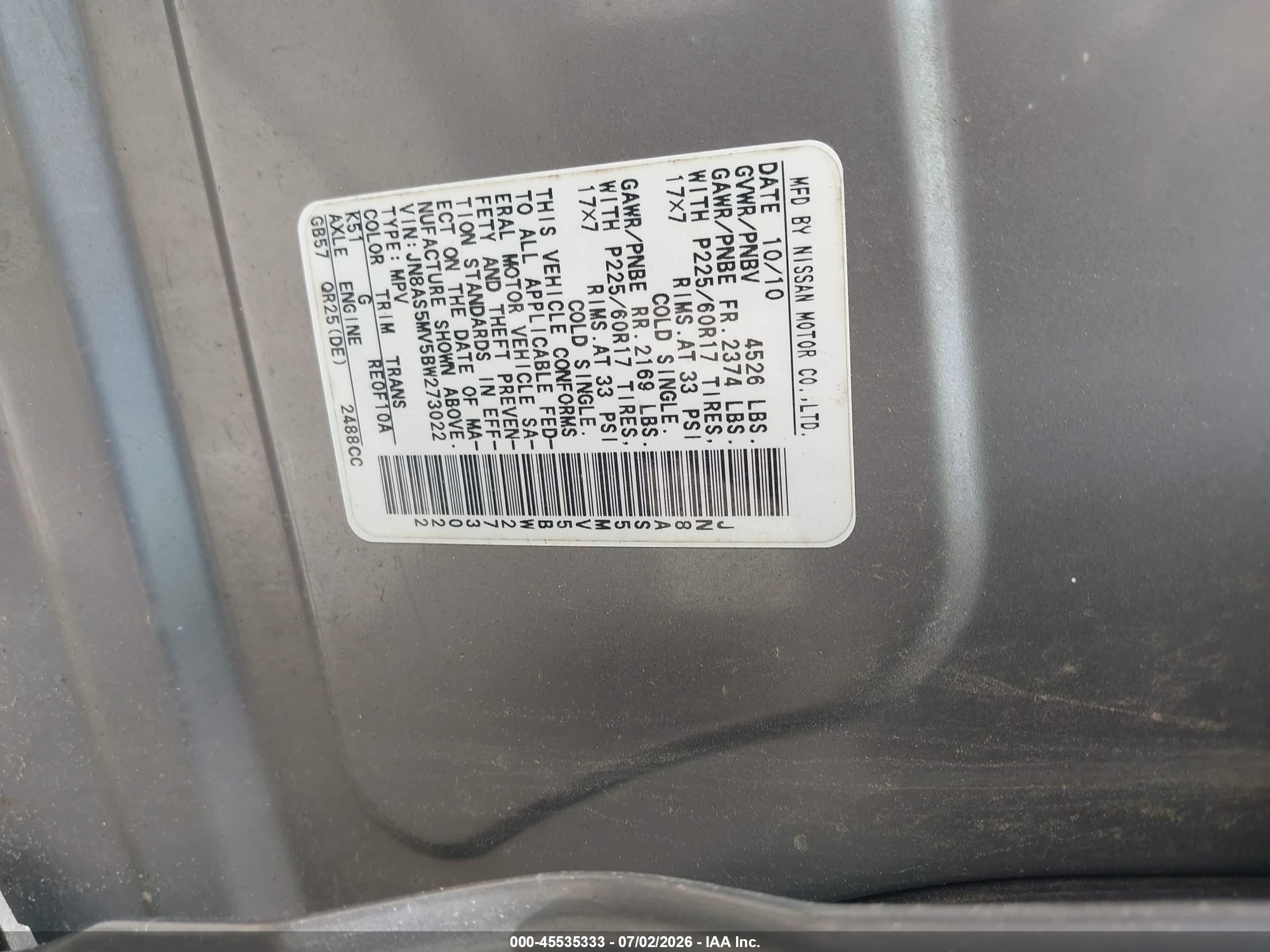 2011 Nissan Rogue Sv Gray vin: JN8AS5MV5BW273022