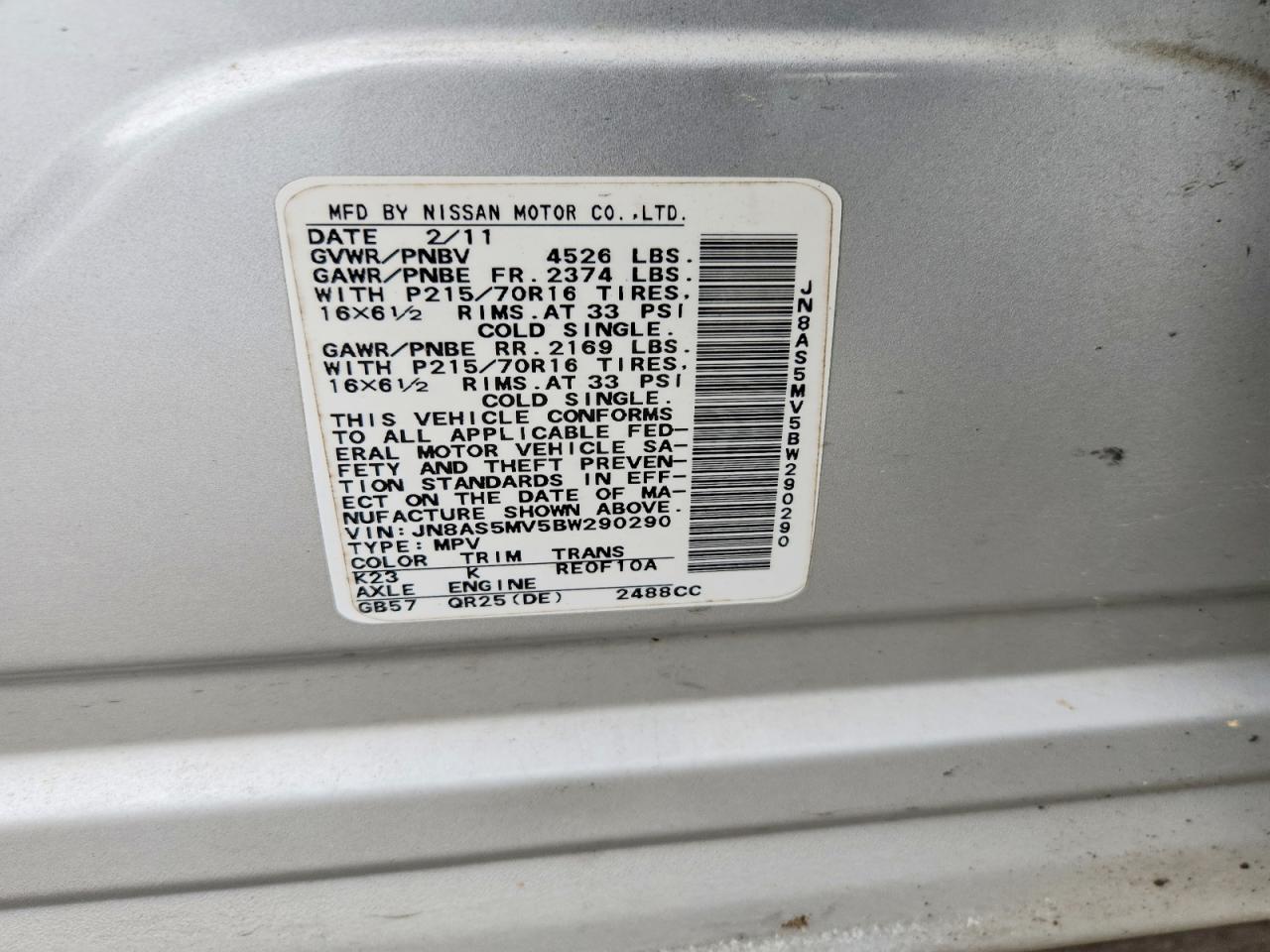 2011 Nissan Rogue S Silver vin: JN8AS5MV5BW290290