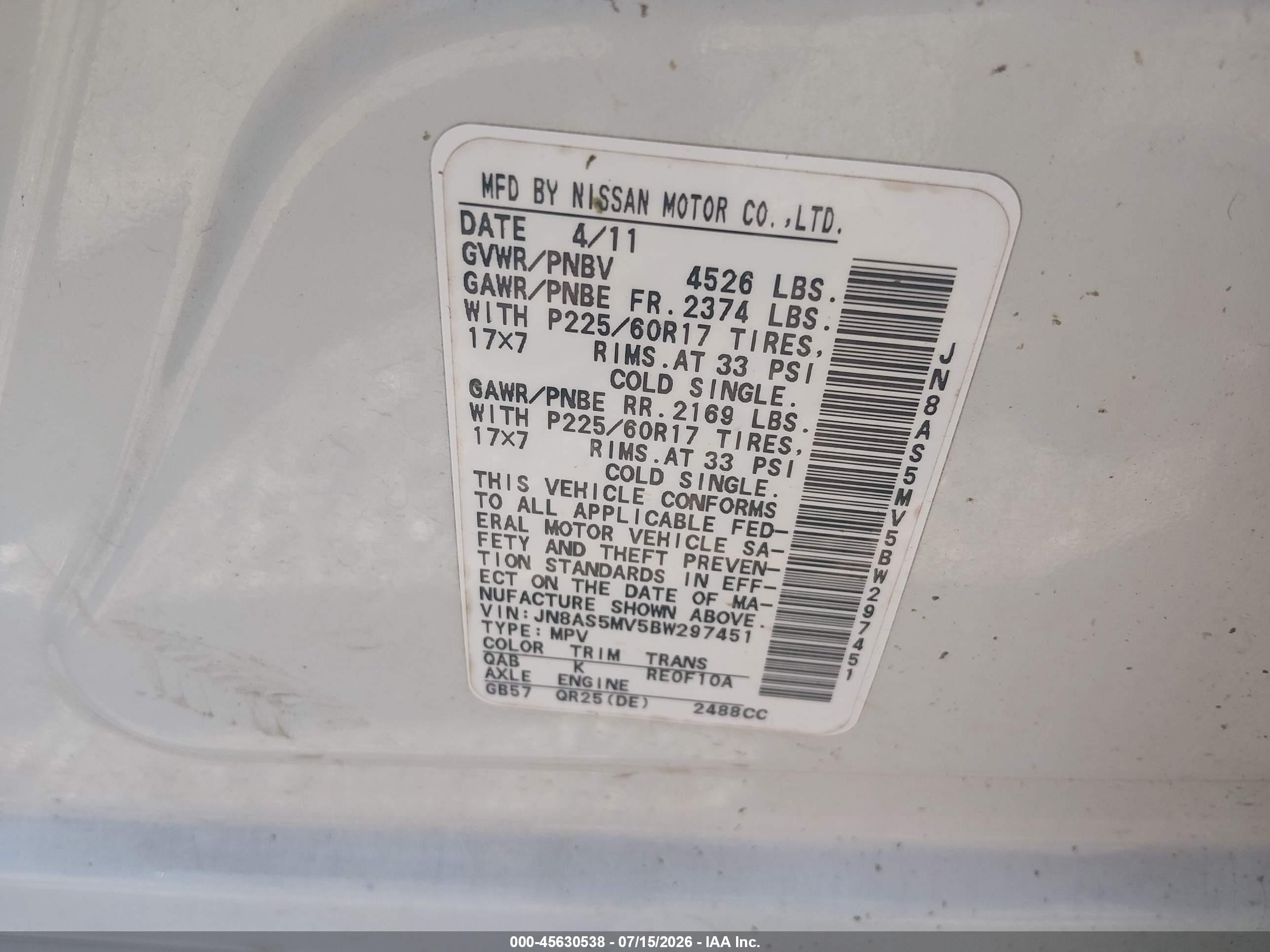2011 Nissan Rogue Sv White vin: JN8AS5MV5BW297451