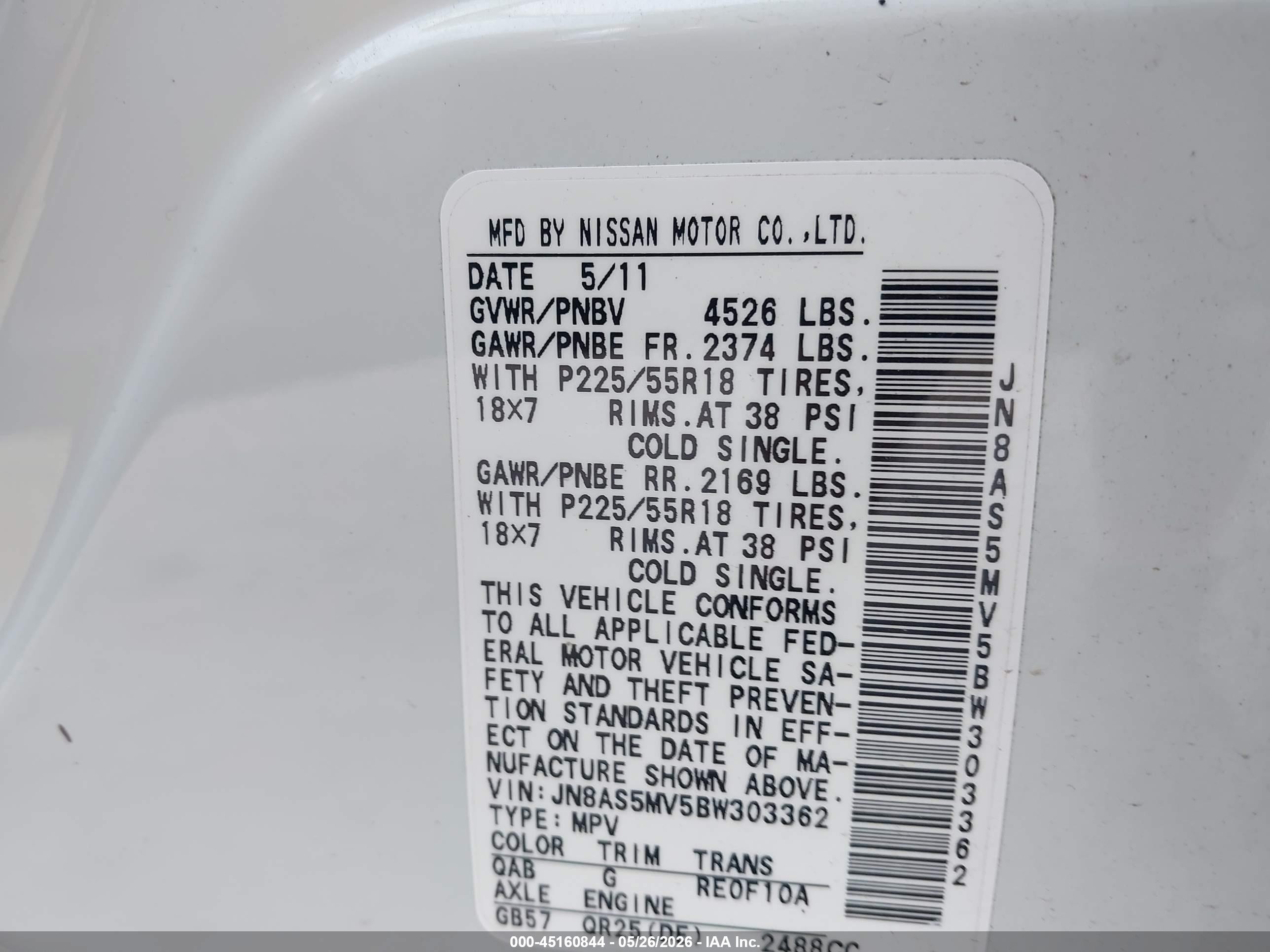 2011 Nissan Rogue Sv White vin: JN8AS5MV5BW303362