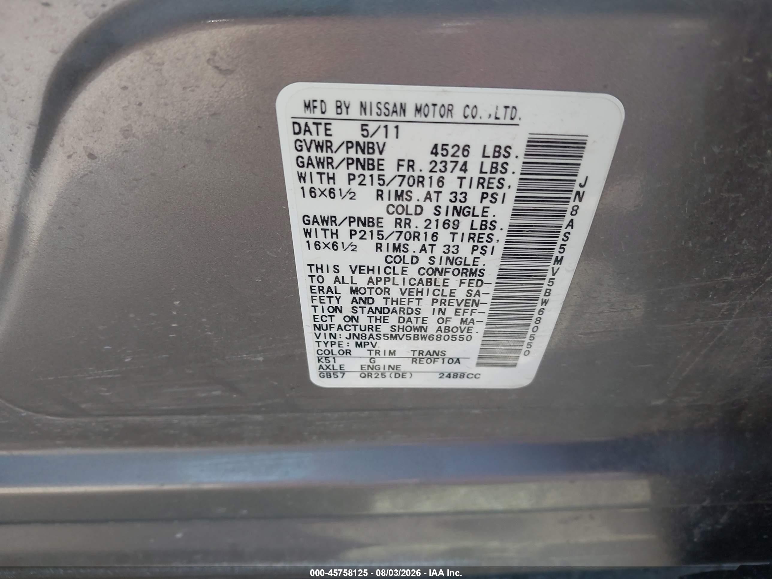 2011 Nissan Rogue S Silver vin: JN8AS5MV5BW680550