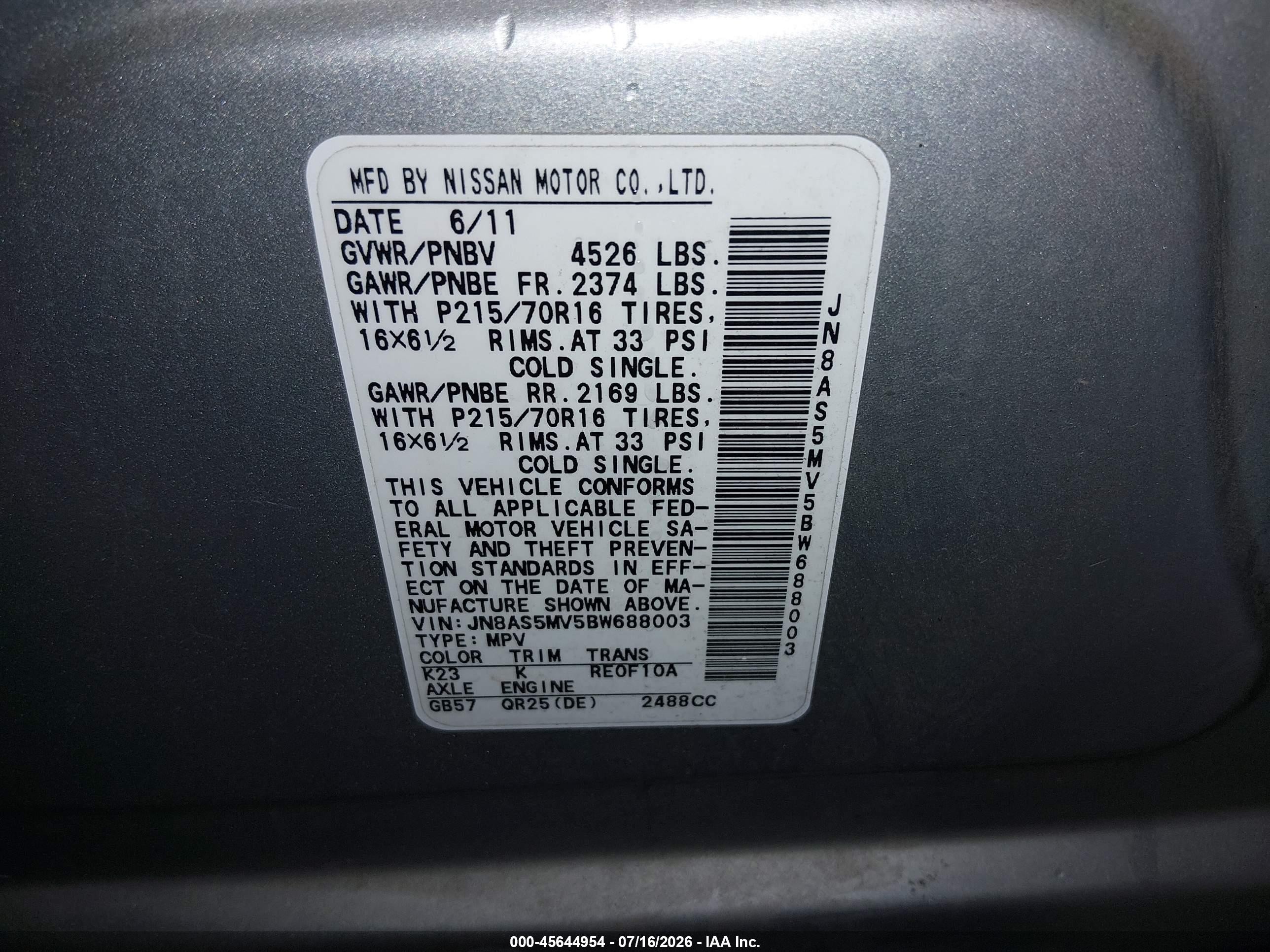 2011 Nissan Rogue S Silver vin: JN8AS5MV5BW688003