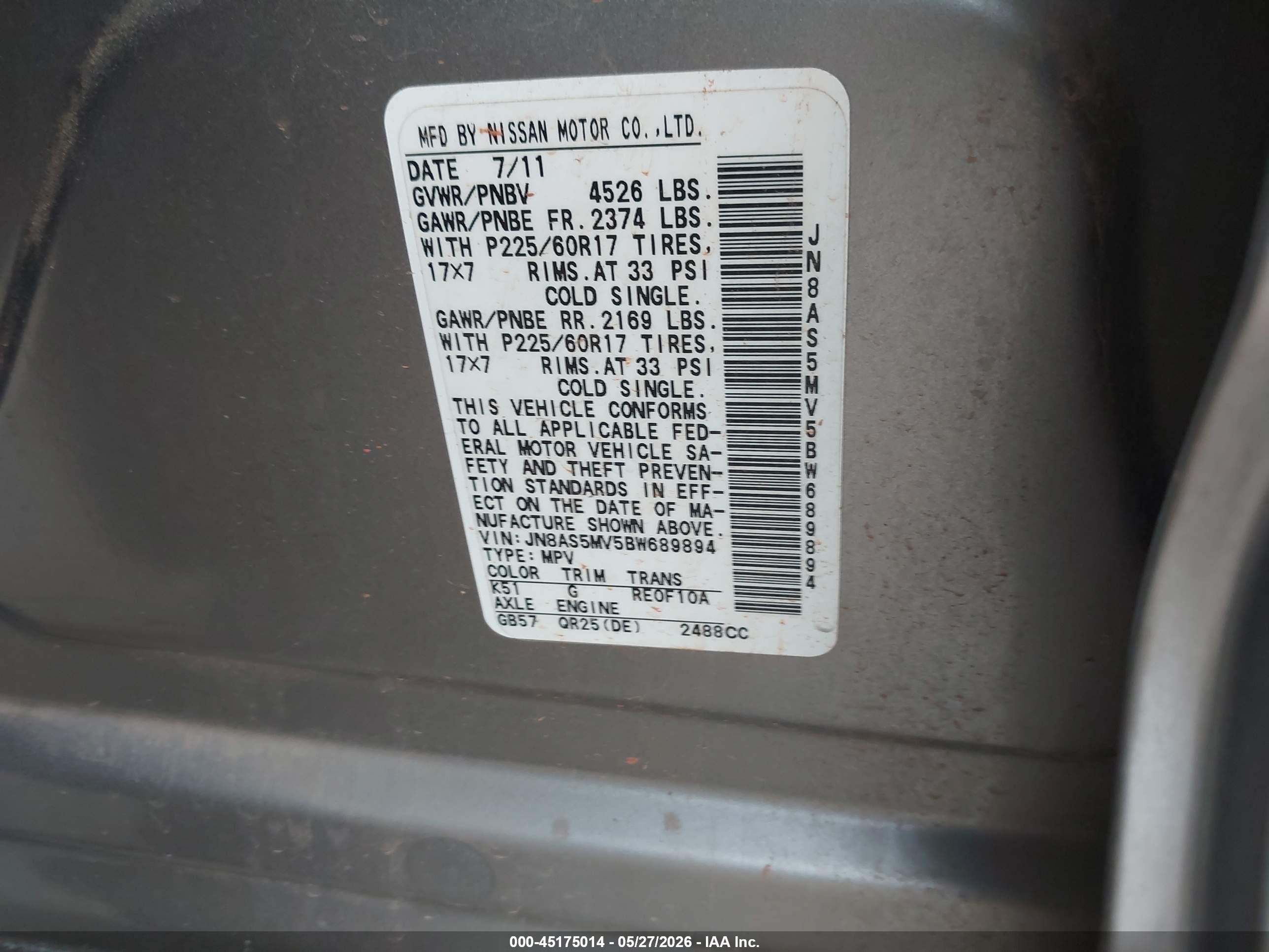 2011 Nissan Rogue Sv Silver vin: JN8AS5MV5BW689894