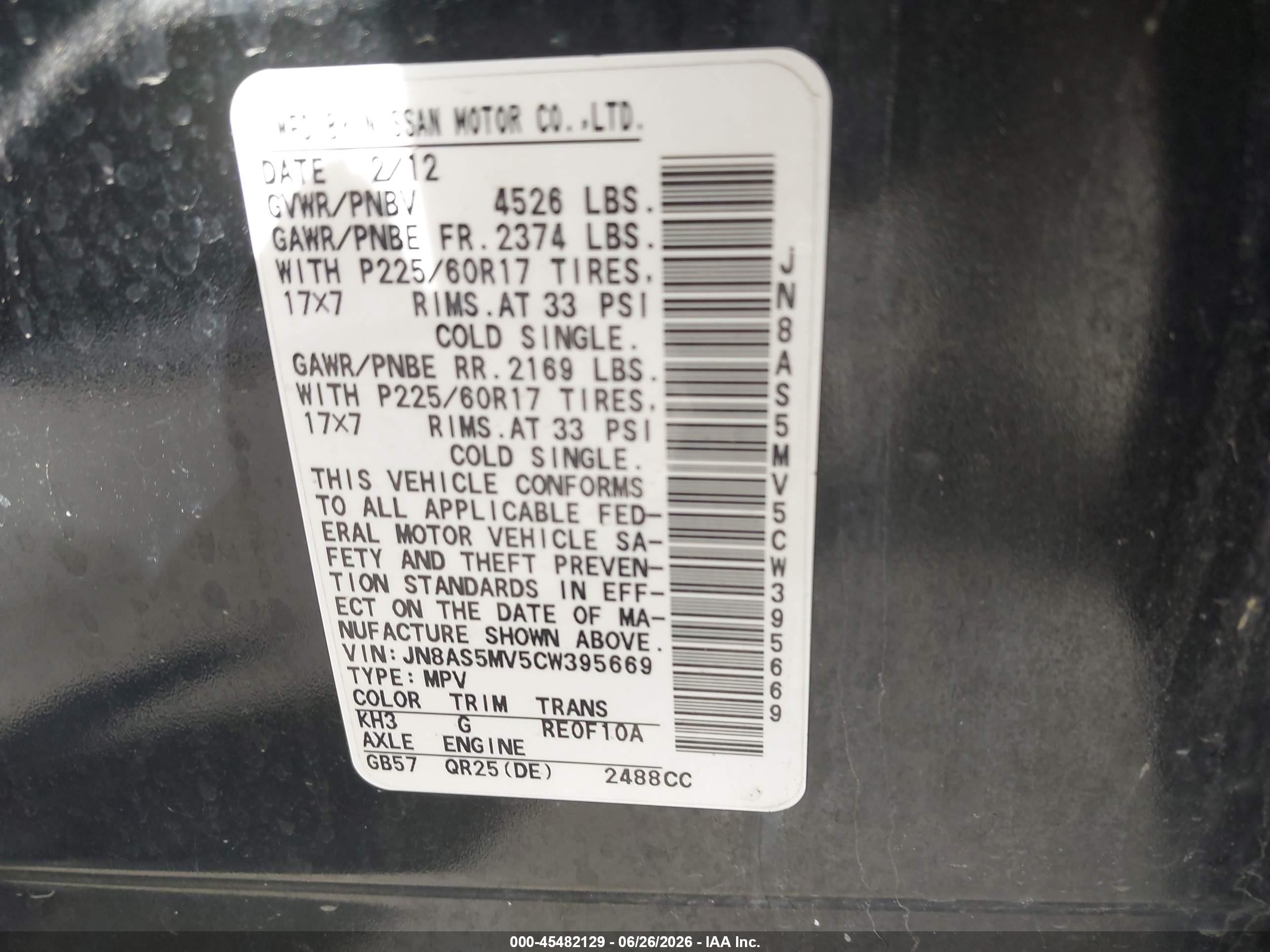 2012 Nissan Rogue Sv Black vin: JN8AS5MV5CW395669