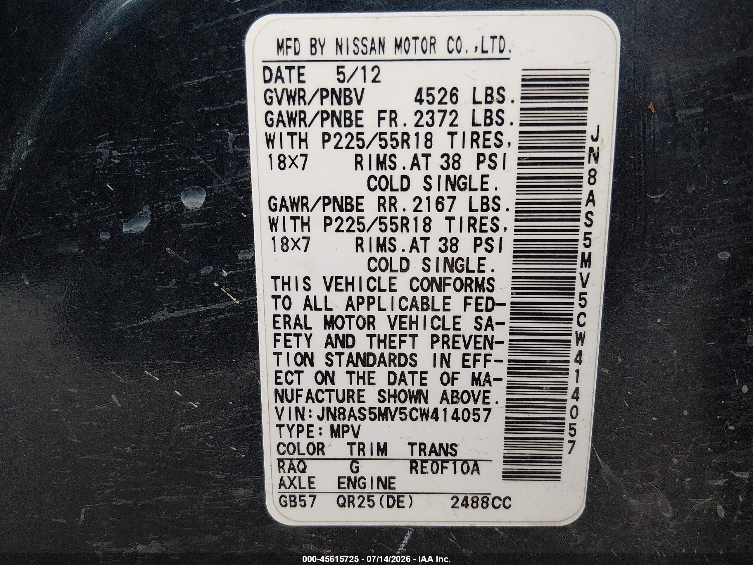 2012 Nissan Rogue Sv W/sl Pkg Navy vin: JN8AS5MV5CW414057