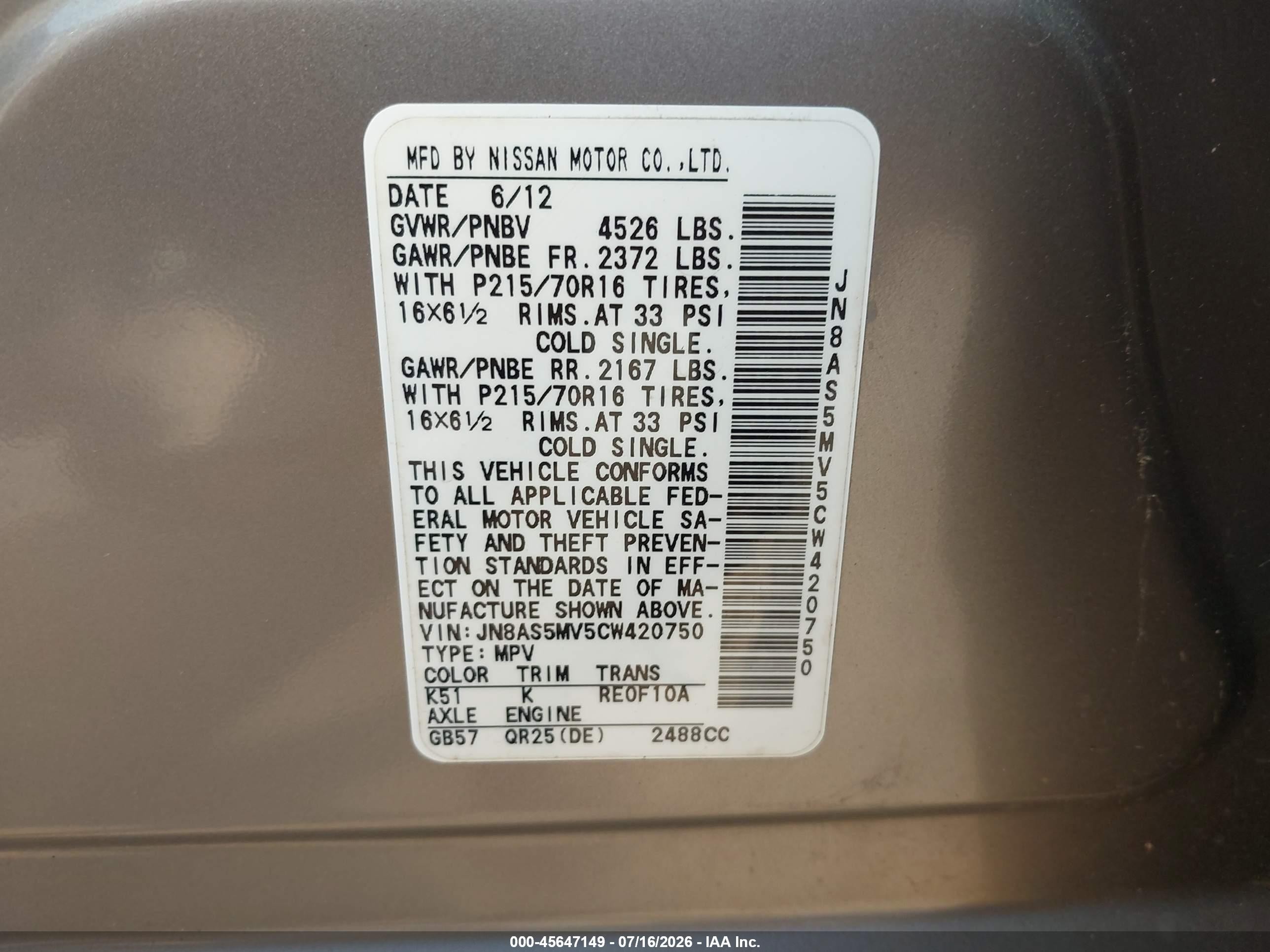 2012 Nissan Rogue S Gray vin: JN8AS5MV5CW420750