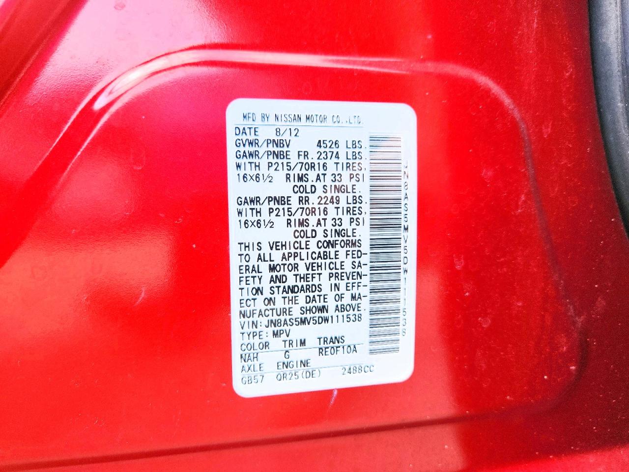 2013 Nissan Rogue S Red vin: JN8AS5MV5DW111538