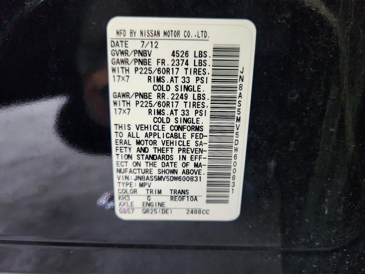2013 Nissan Rogue S Black vin: JN8AS5MV5DW600831