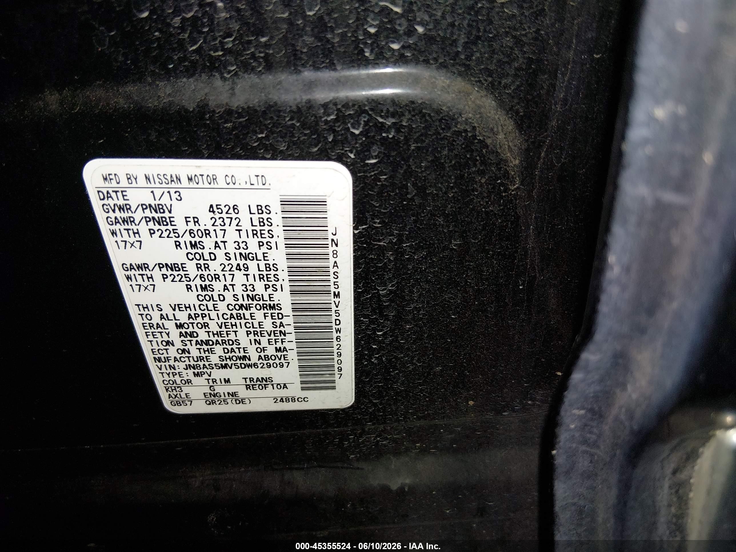 2013 Nissan Rogue Sv Black vin: JN8AS5MV5DW629097