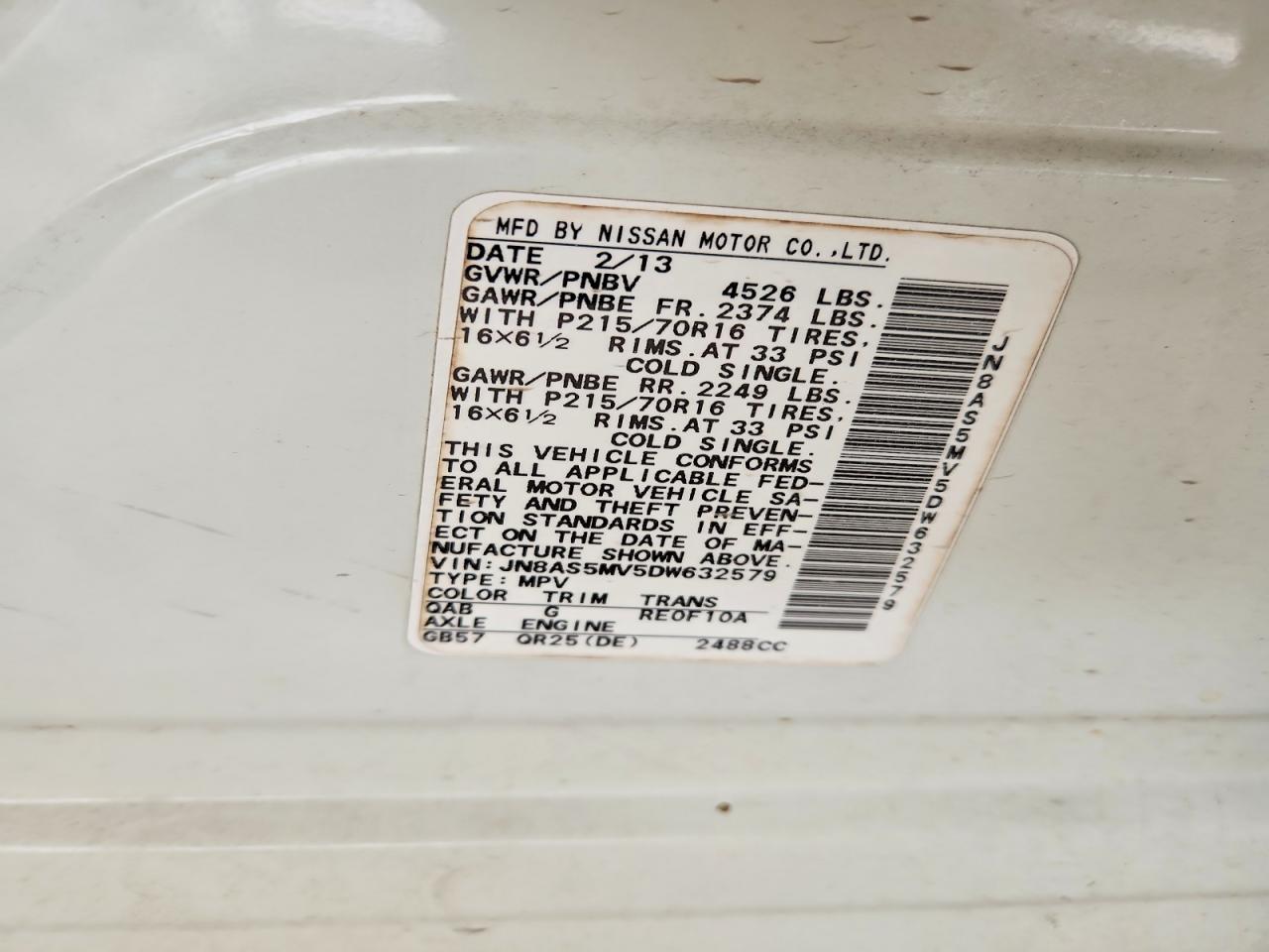 2013 Nissan Rogue S White vin: JN8AS5MV5DW632579