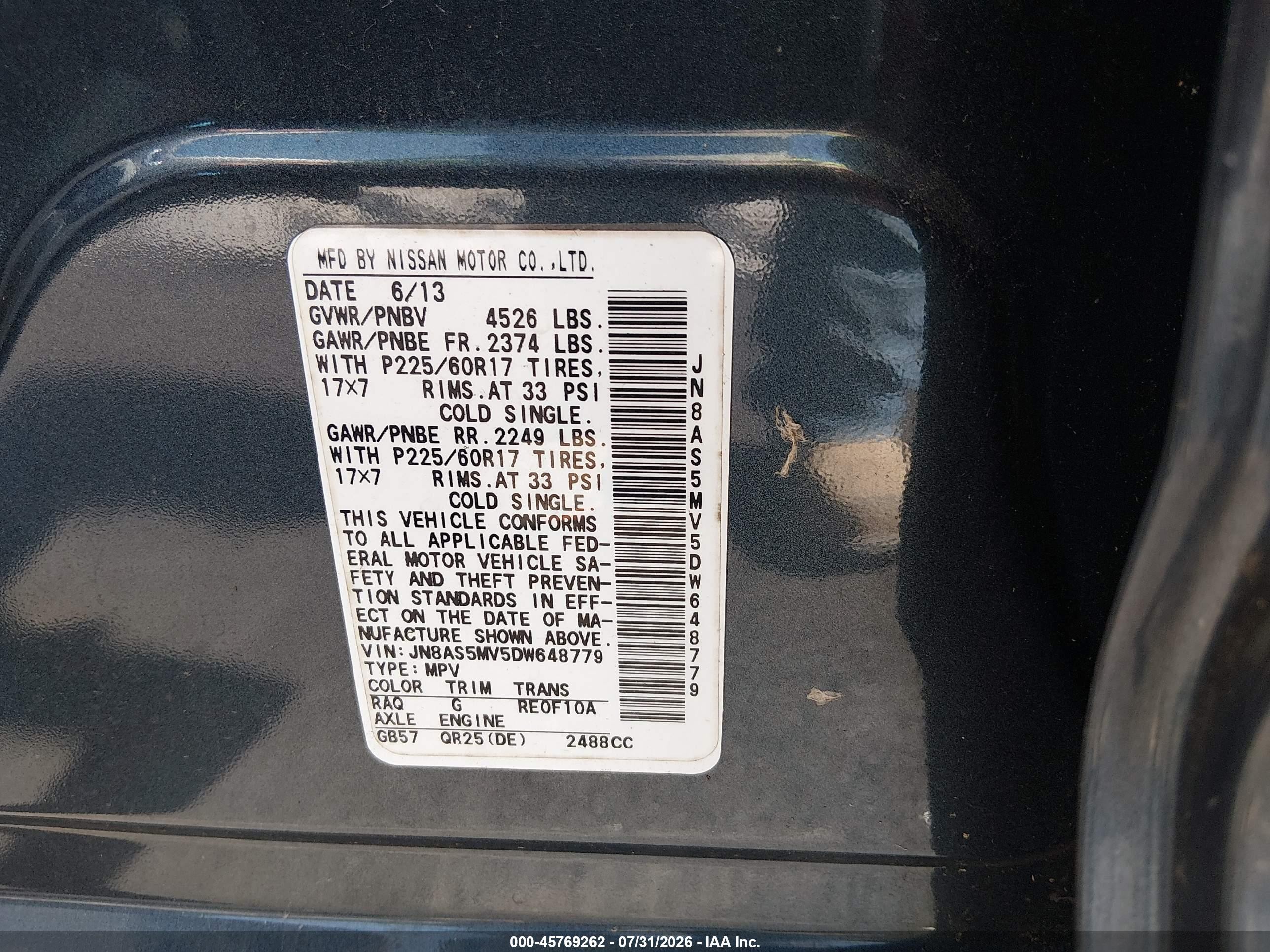2013 Nissan Rogue Sv Blue vin: JN8AS5MV5DW648779