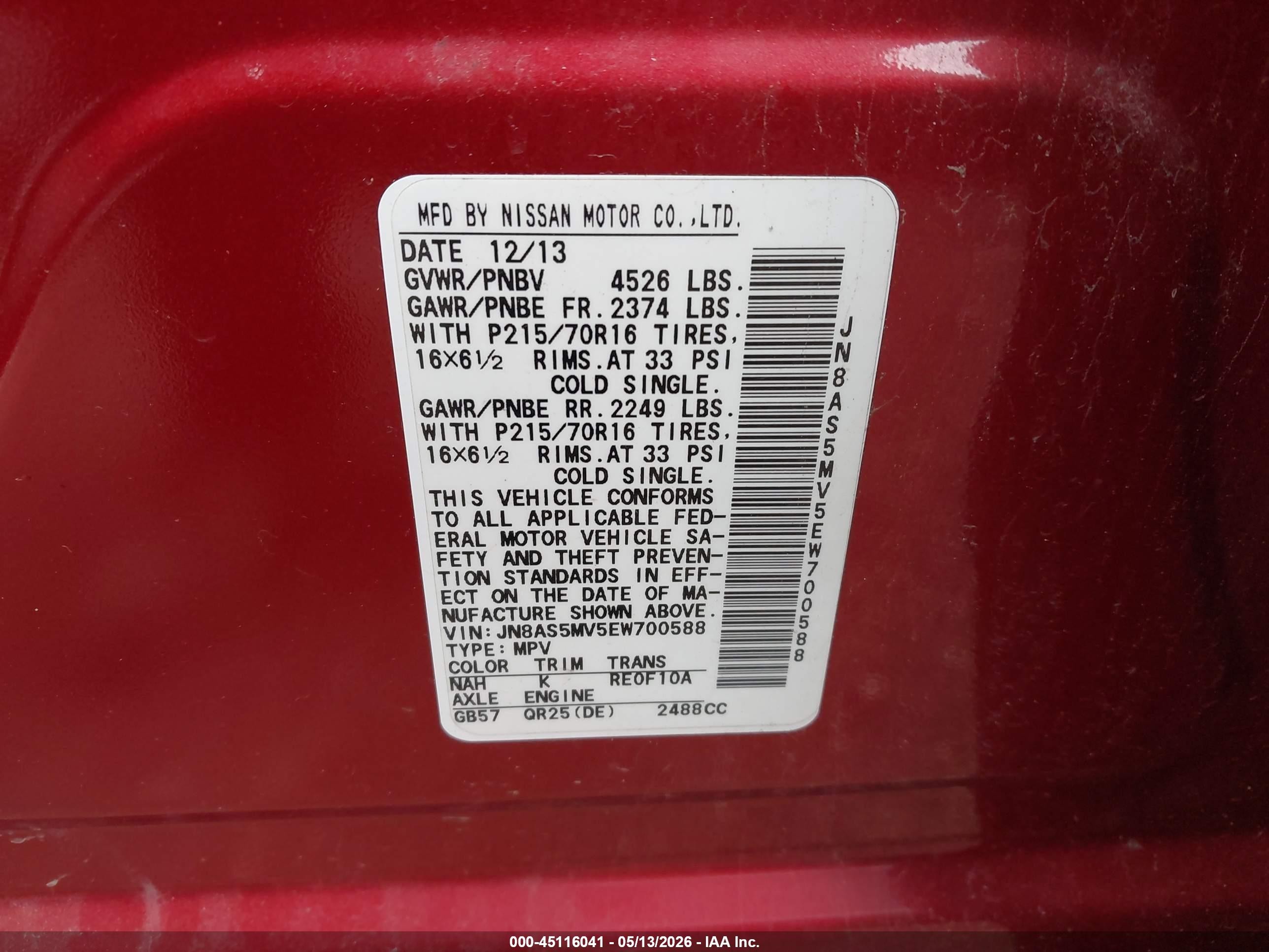 2014 Nissan Rogue Select S Red vin: JN8AS5MV5EW700588