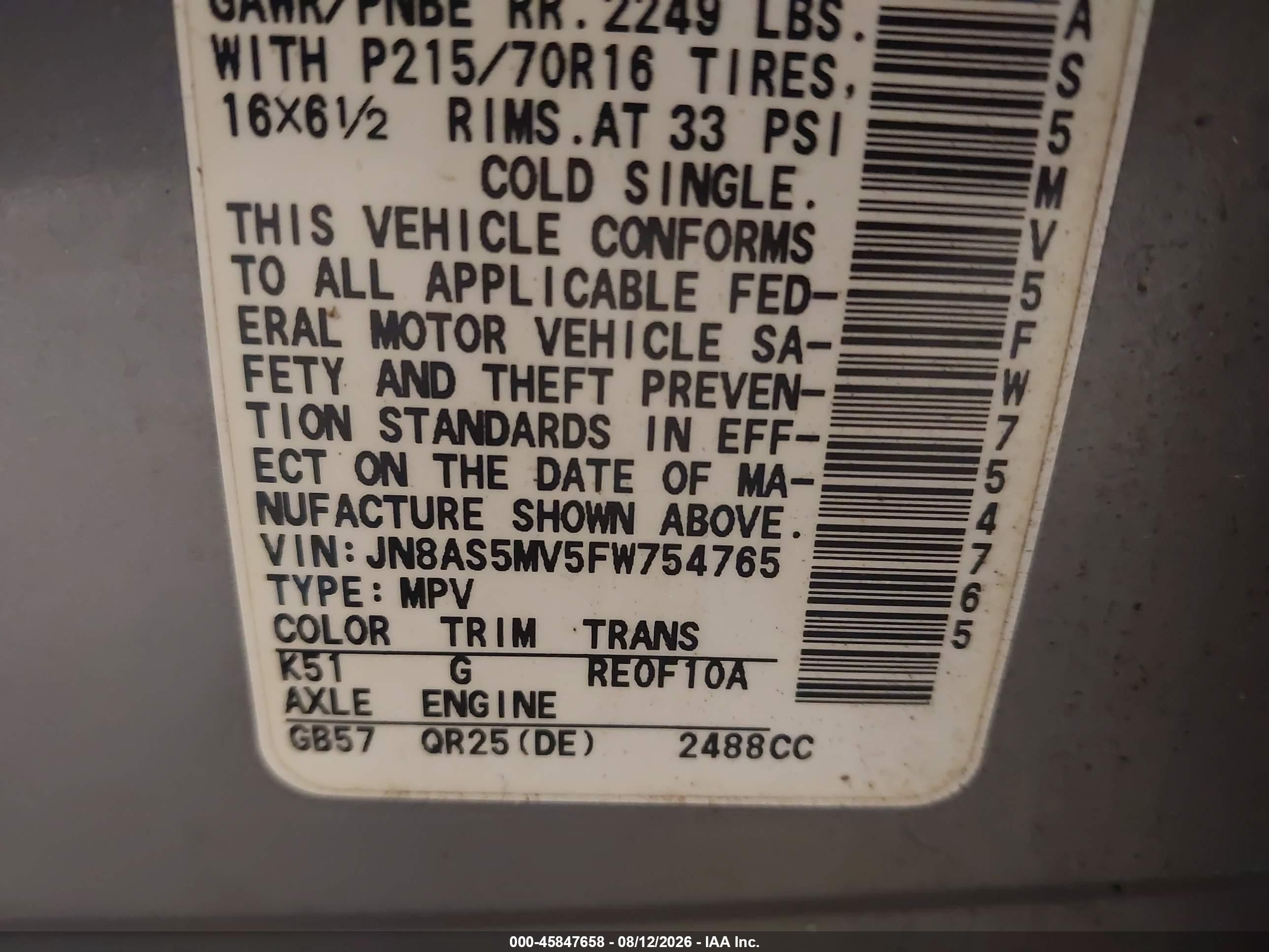 2015 Nissan Rogue Select S Gray vin: JN8AS5MV5FW754765