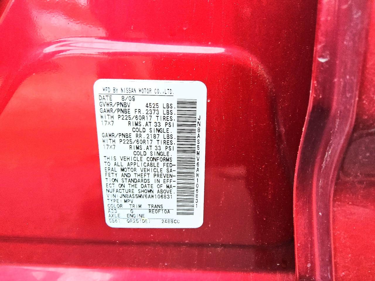 2010 Nissan Rogue S Red vin: JN8AS5MV6AW106831